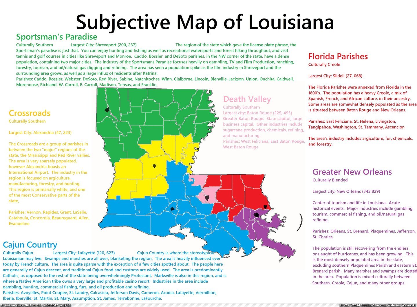 #Map  #Louisiana [Mapporn] I made a subjective map of Louisiana.  [4772x3480] Pic. (Obraz z album My r/MAPS favs))
