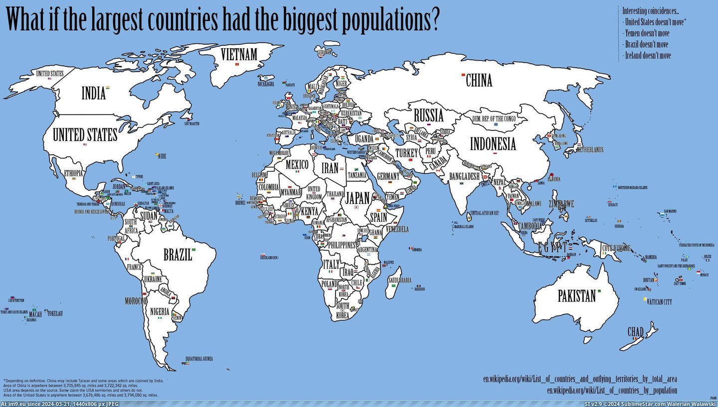 #Countries #Populations #Matched #Size [Mapporn] If countries' populations matched their size [3375 x 1900] Pic. (Изображение из альбом My r/MAPS favs))
