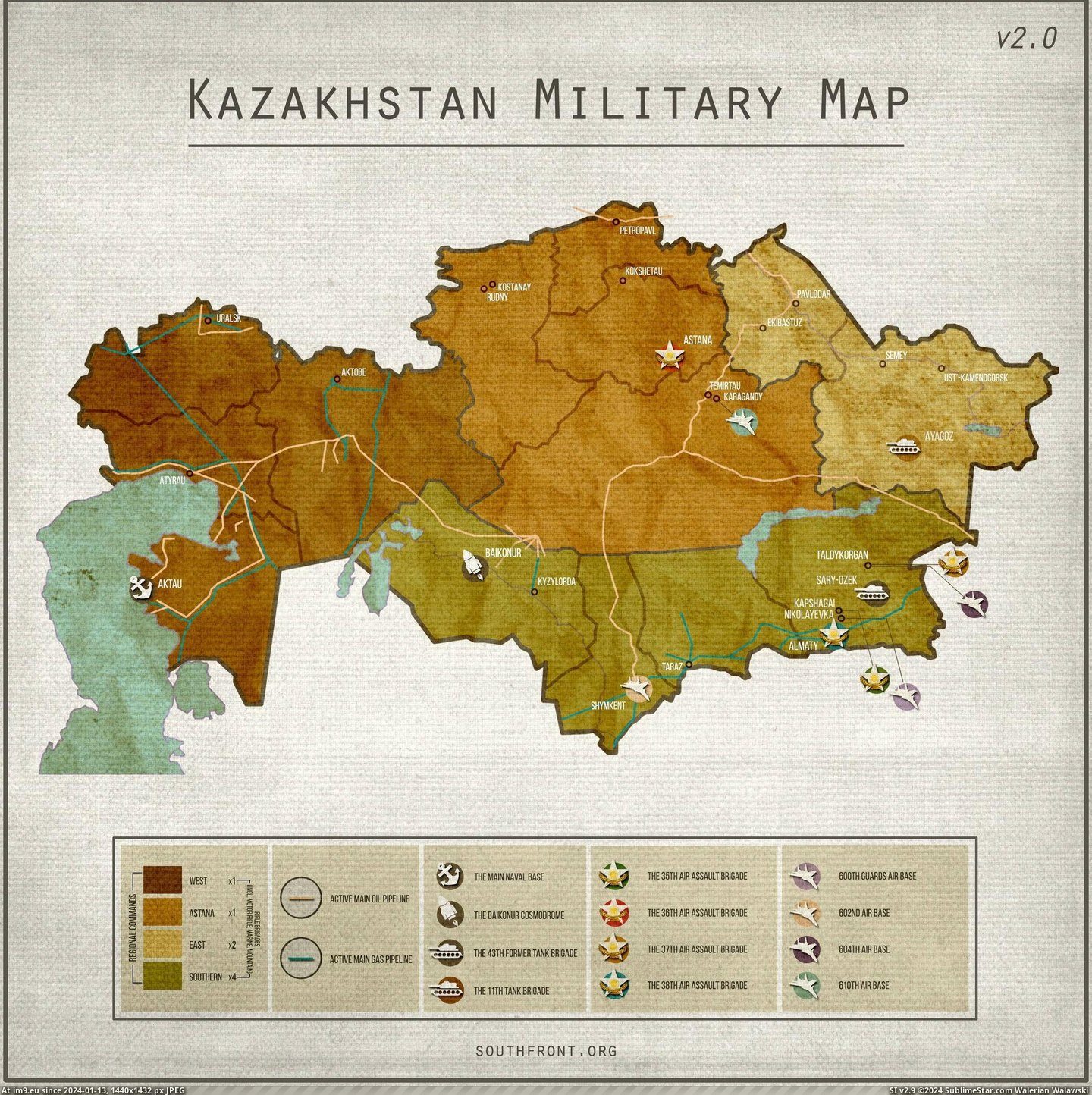 #Map #Kazakhstan #Military [Mapporn] Kazakhstan military map. [2100x2100] Pic. (Obraz z album My r/MAPS favs))
