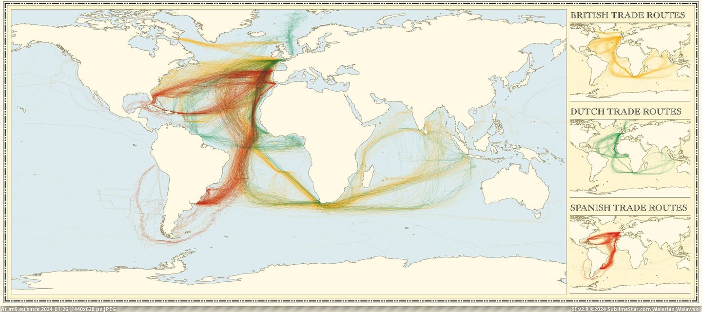 #Major #Era #Colonial #Shipping #Routes [Mapporn] Major shipping routes in the colonial era [4,195 x 1,842] Pic. (Bild von album My r/MAPS favs))