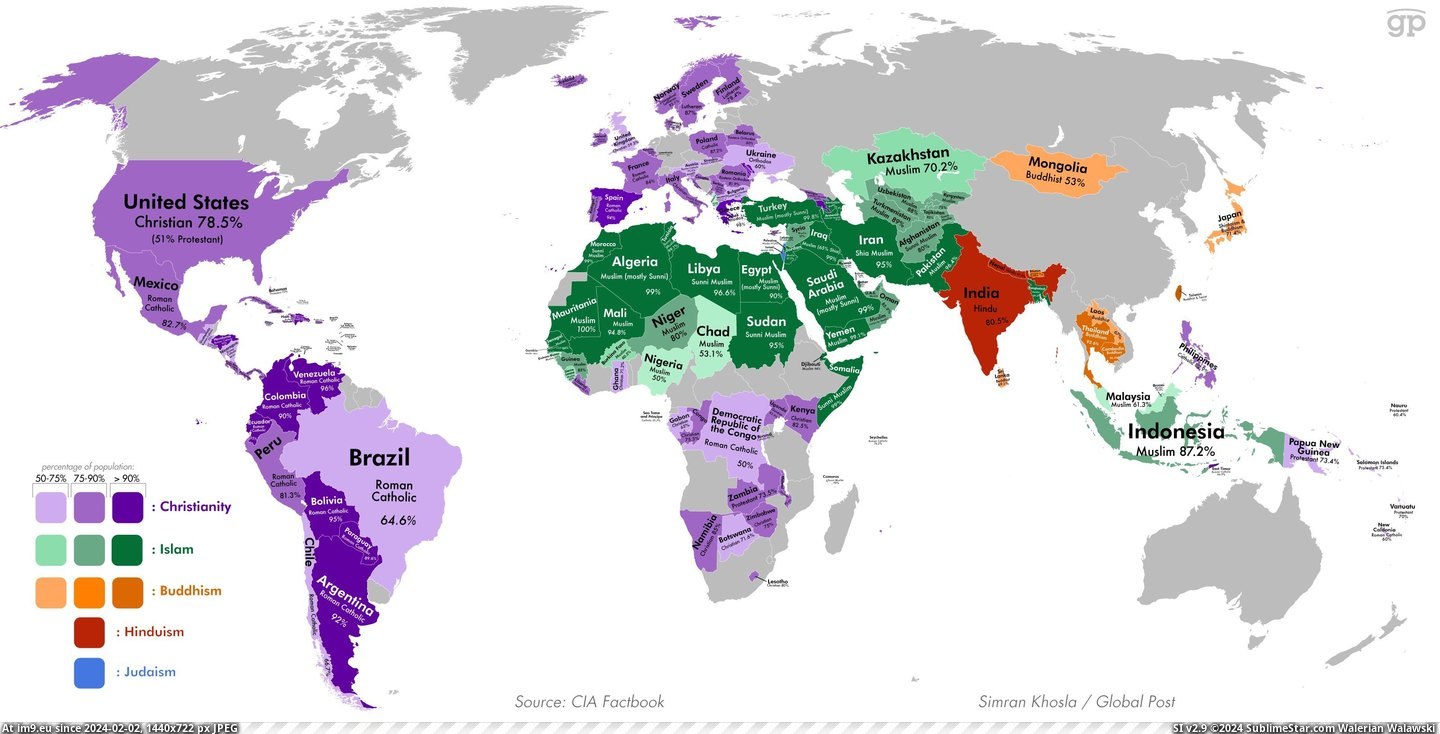 #Countries #Population #Religions #Religious #Majority [Mapporn] Majority religions of countries where over 50% of the population is religious [3200×1616] Pic. (Image of album My r/MAPS favs))