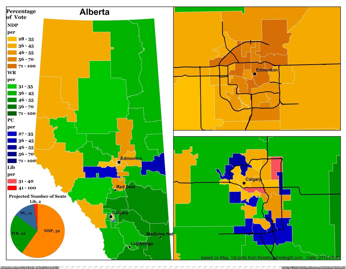 #Map #Com #Election #Provincial #Canada #Alberta [Mapporn] Map of Alberta, Canada Provincial Election Polls According to ThreeHundredEight.com  [7700x5950] Pic. (Obraz z album My r/MAPS favs))