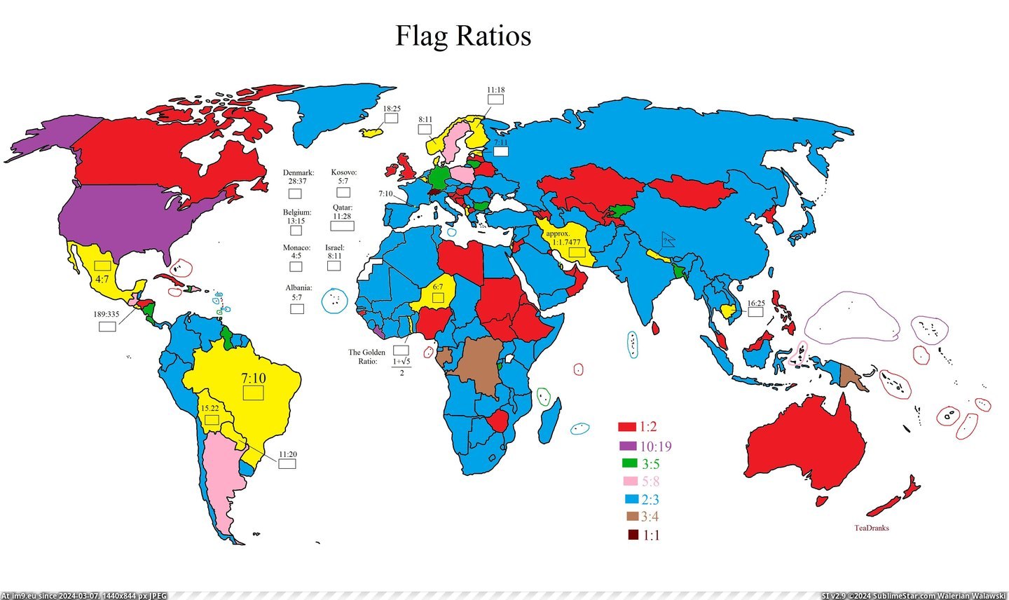 #World #Flag #Ratios #Map [Mapporn] Map of flag ratios around the world [4512x2656] Pic. (Image of album My r/MAPS favs))