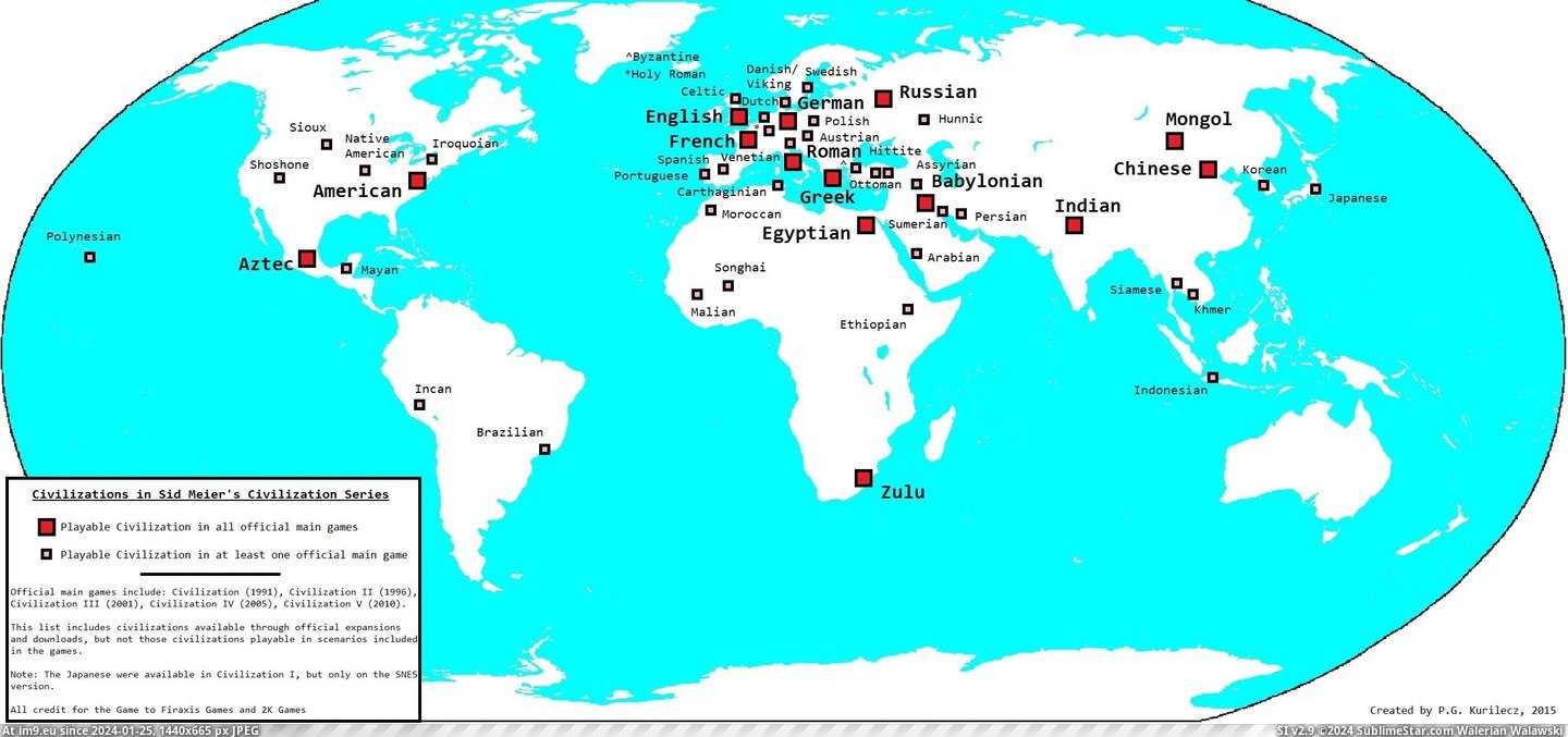 #Map #Series #Playable #Sid #Civilization [Mapporn] Map of Playable Civilizations in Sid Meier's Civilization Series [2530x1180] Pic. (Bild von album My r/MAPS favs))
