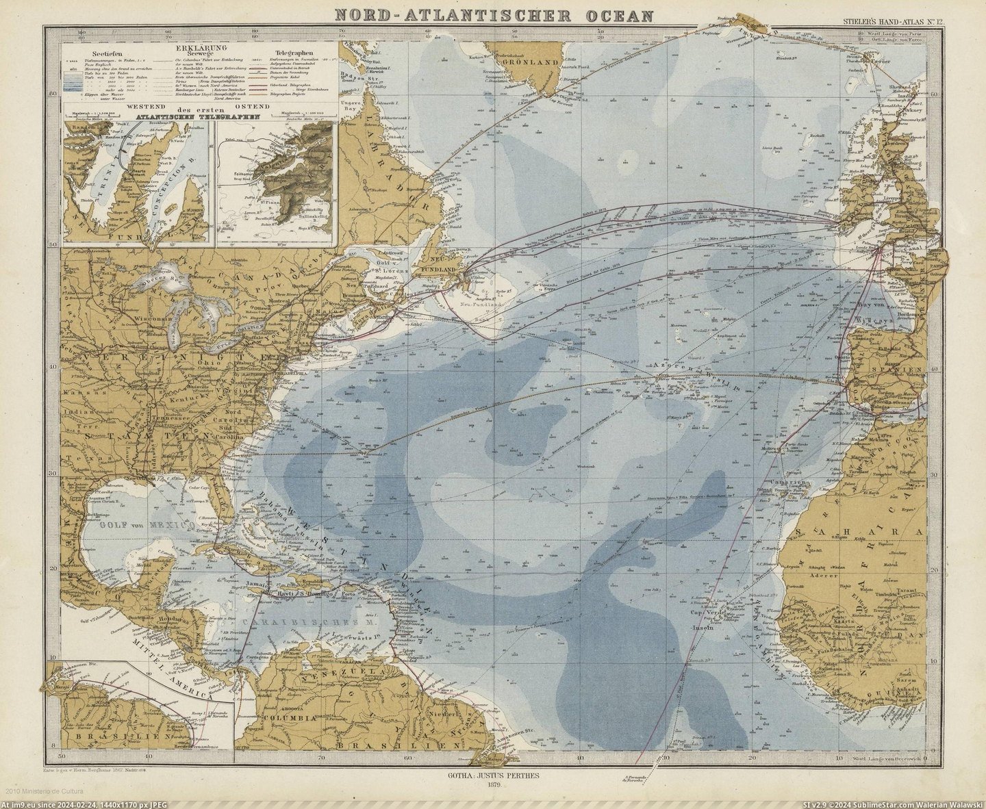 #Map #North #Atlantic #Herman #Berghaus #Routes #Crossing [Mapporn] Map of the North Atlantic and crossing routes from 1878 by Herman Berghaus [2,126 x 1,740] Pic. (Image of album My r/MAPS favs))