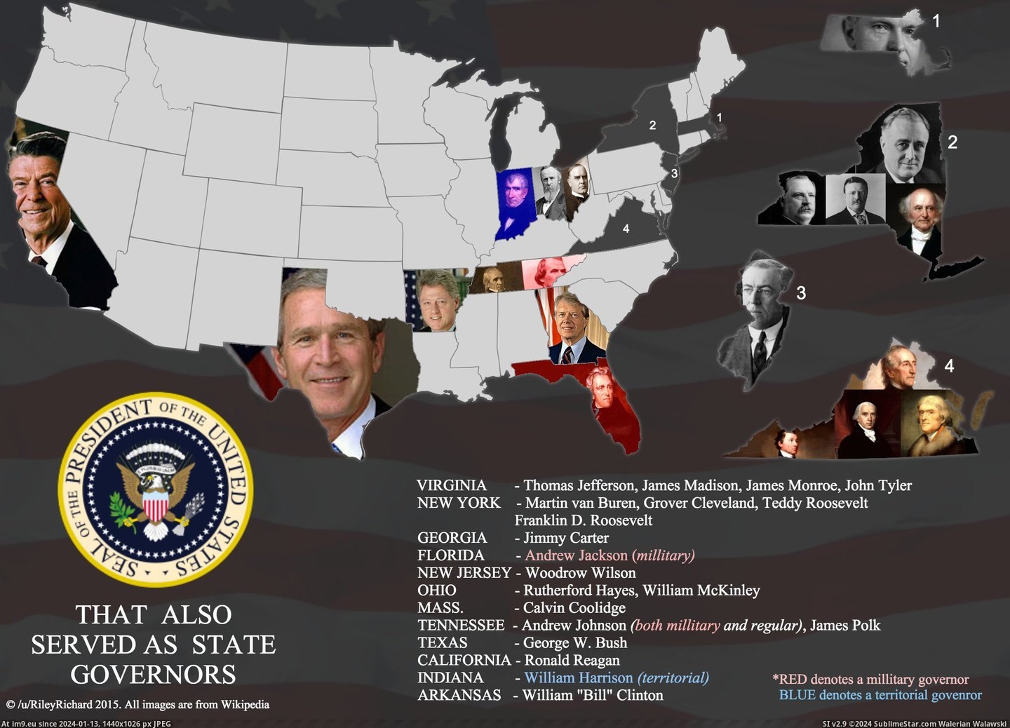#Map #Showing #United #Served #Presidents #State #States [Mapporn] Map of the United States showing US Presidents that also served as State Governors [2600x1864] Pic. (Obraz z album My r/MAPS favs))