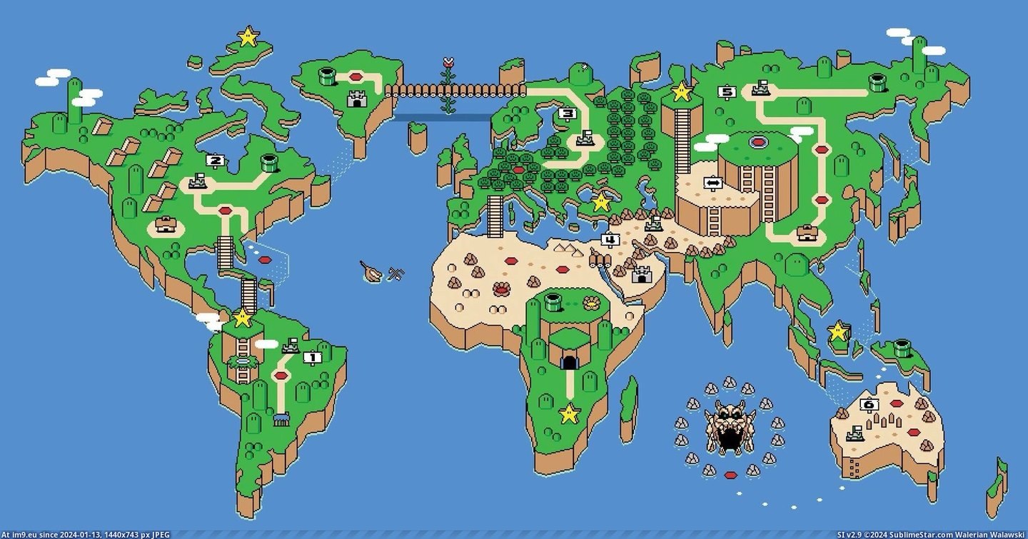#Gaming #World #Styled #Map #Mario [Mapporn] Map of the world Mario styled (X-Post from r-Gaming) [2048x1068] Pic. (Obraz z album My r/MAPS favs))