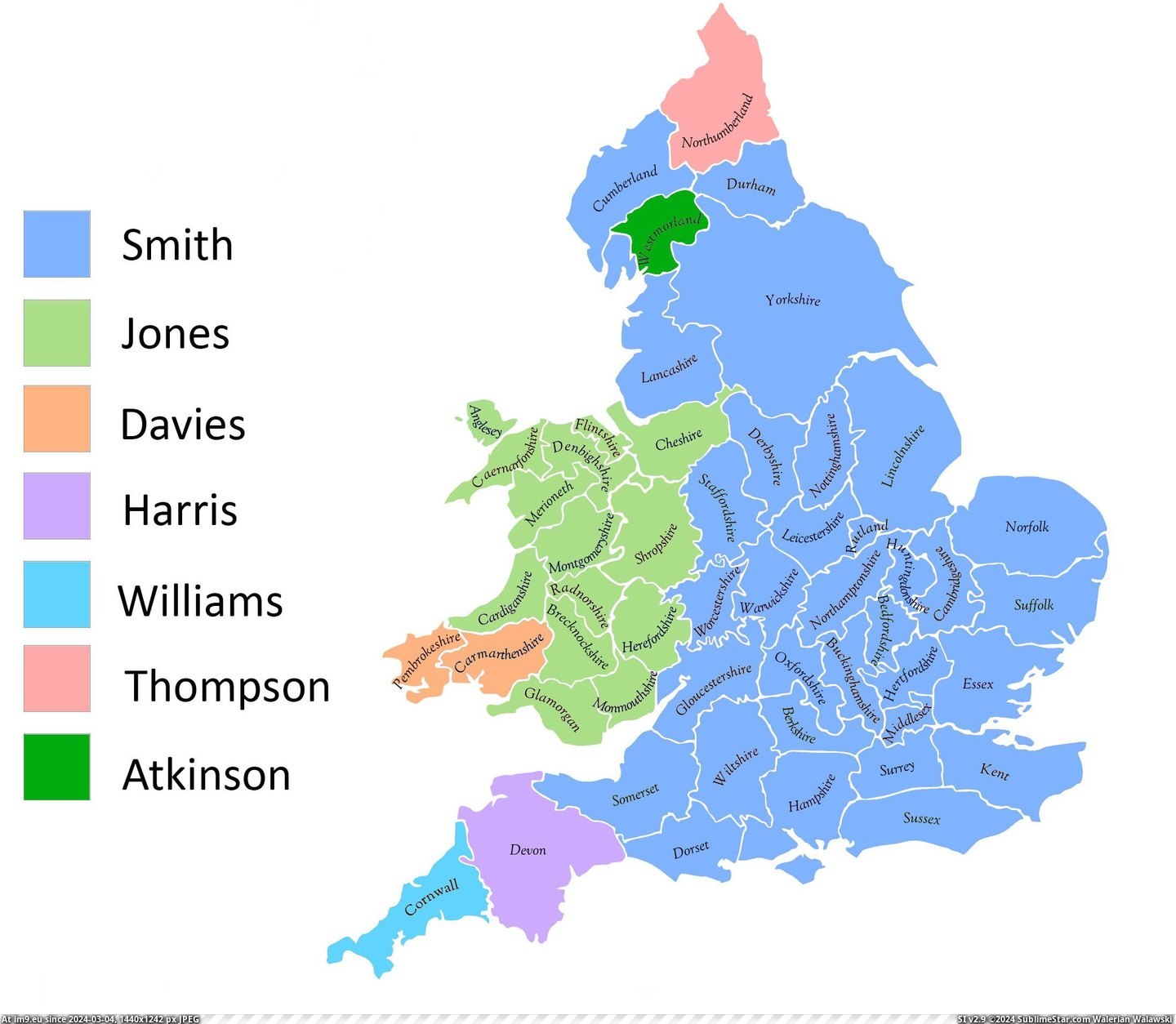#England #Common #Surnames #905px #Wales #Census [Mapporn] Most common surnames in England & Wales from the 1881 census. [2,195px × 1,905px] Pic. (Image of album My r/MAPS favs))