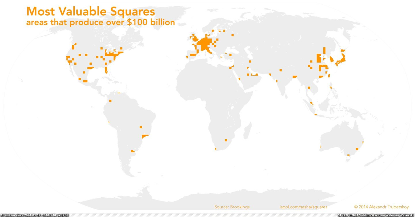 #Areas #Squares #Valuable #Produce #Billion [Mapporn] 'Most Valuable Squares' — areas that produce more than $100 billion [OC] [5700x2940] Pic. (Изображение из альбом My r/MAPS favs))