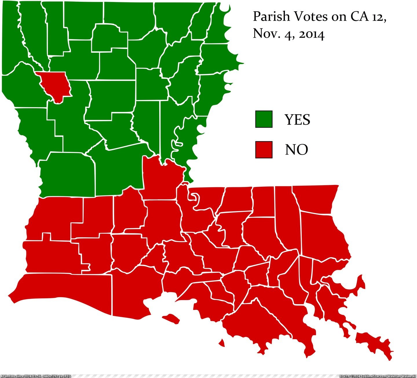 #Two #Wildlife #Vote #Members #Commissi #Const #Fisheries #Louisiana #Parish #Proposing #Amdt [Mapporn] [OC] Vote by parish on Const. Amdt. 12 in Louisiana, proposing that two members on the Wildlife and Fisheries Commissi Pic. (Изображение из альбом My r/MAPS favs))