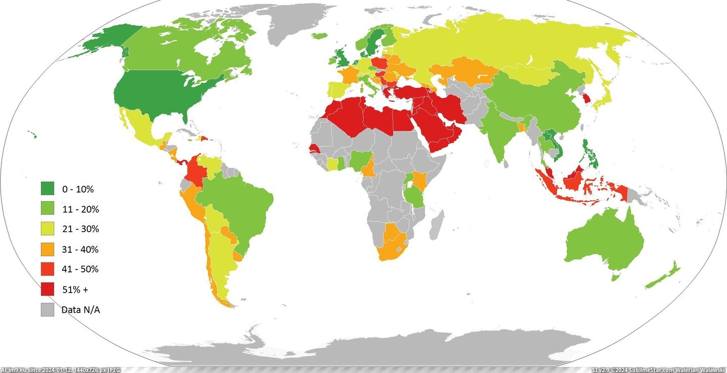 #Population #Study #Percentage #400px #753px #Adl #Semitic #Global #Anti #Judged [Mapporn] Percentage of population judged to have anti-Semitic views (from the ADL GLOBAL 100 study) [2,753px × 1,400px] Pic. (Bild von album My r/MAPS favs))