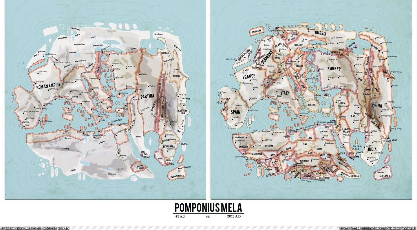 #Map  #Political [Mapporn] 'Pomponius Mela' Political Map (43 a.d. vs. 2015 a.d.) [3000x1643] Pic. (Obraz z album My r/MAPS favs))