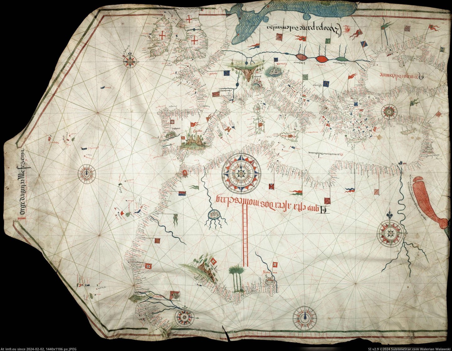 #Chart #Jorge #Portolan #Aguiar [Mapporn] Portolan chart by Jorge de Aguiar (1492) (5,016 Pic. (Изображение из альбом My r/MAPS favs))