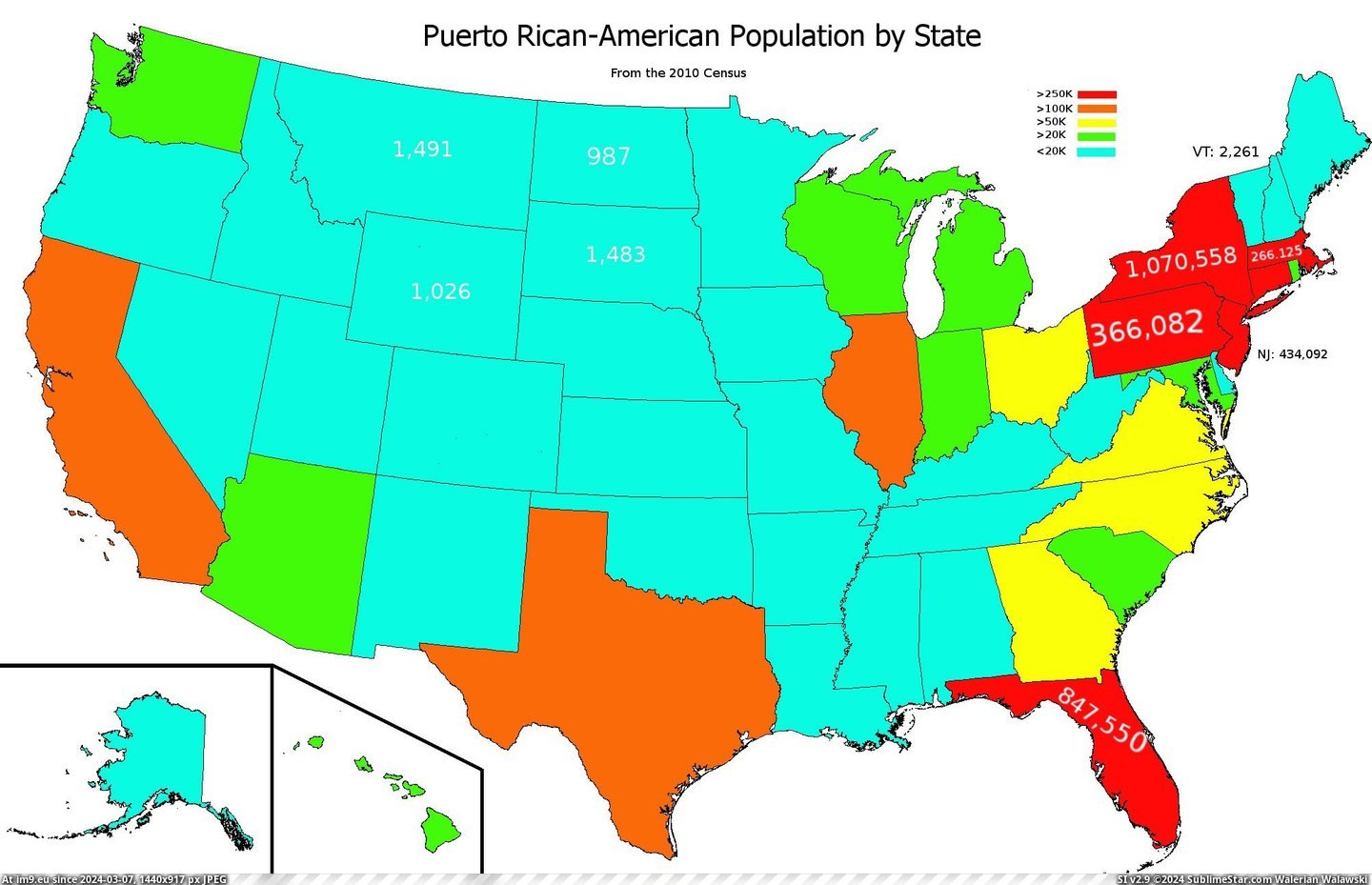 #State #American #2005x1289 #Population #Puerto [Mapporn] Puerto Rican-American Population by State  [2005x1289] Pic. (Image of album My r/MAPS favs))