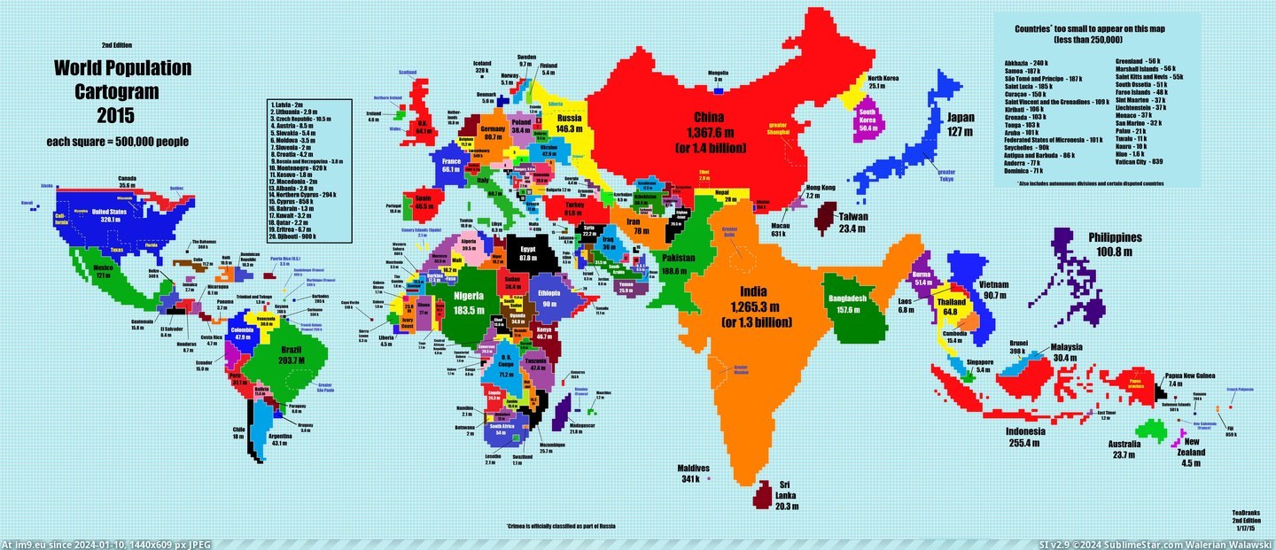 #World #Population #Revised #Map [Mapporn] Revised 2015 World Population Map[7088x3008] Pic. (Image of album My r/MAPS favs))