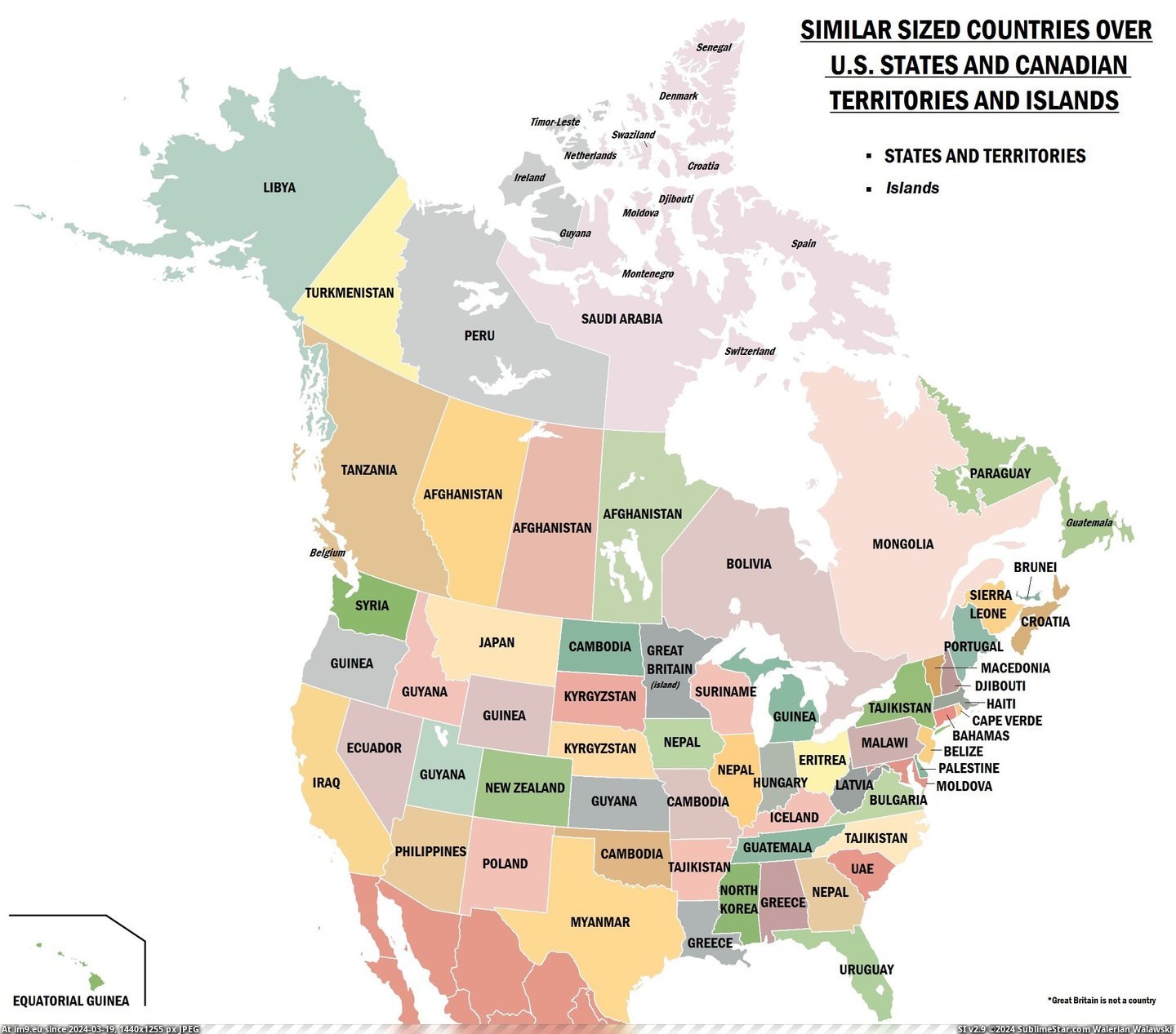 #States #Countries #Canadian #Territories #2029x1781 #Islands #Sized #Similar [Mapporn] Similar sized countries over US States and Canadian territories and islands [2029x1781] Pic. (Obraz z album My r/MAPS favs))