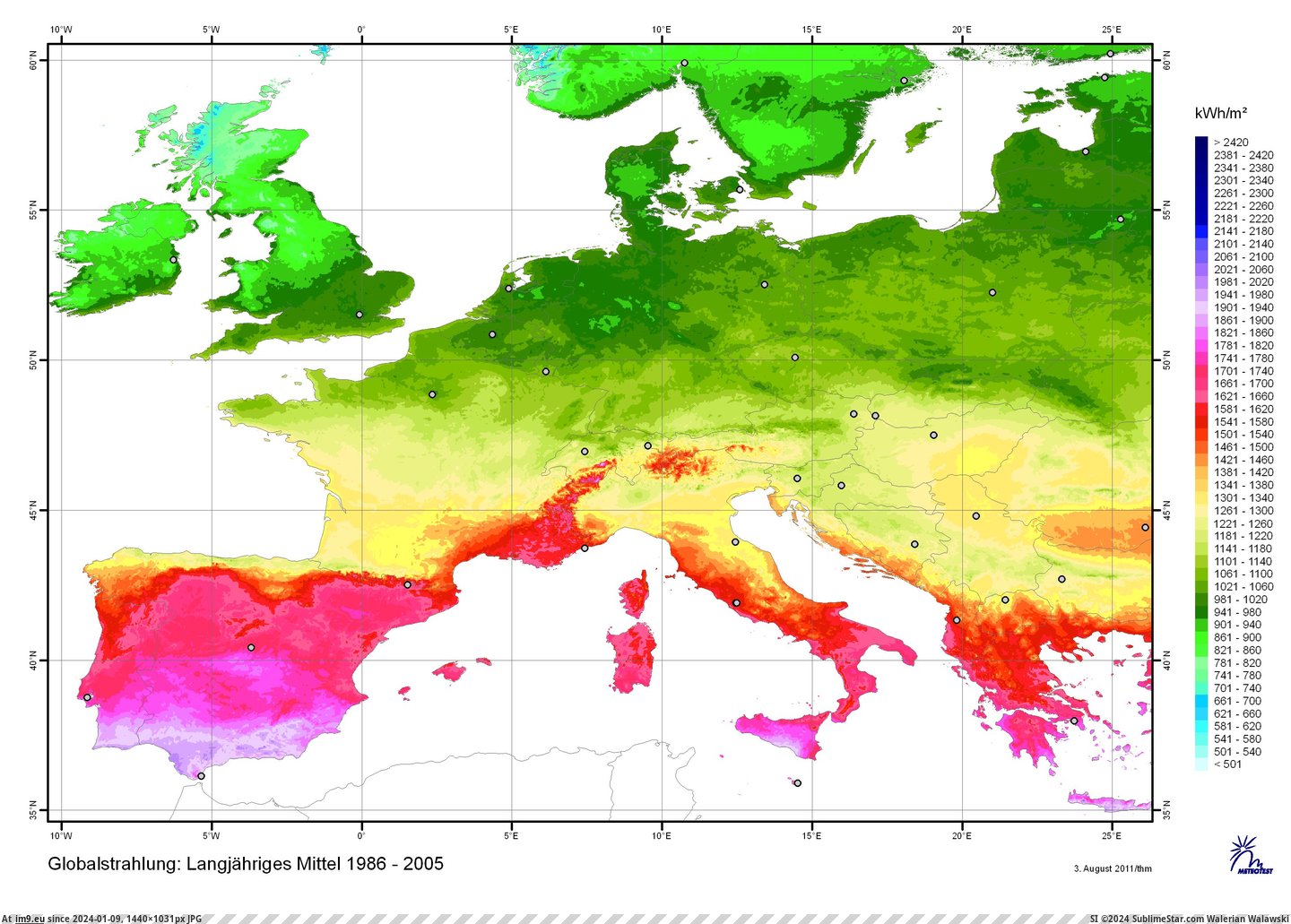 #Map #Solar #Irradiation #Europe [Mapporn] Solar irradiation map of Europe [2922x2068] Pic. (Image of album My r/MAPS favs))