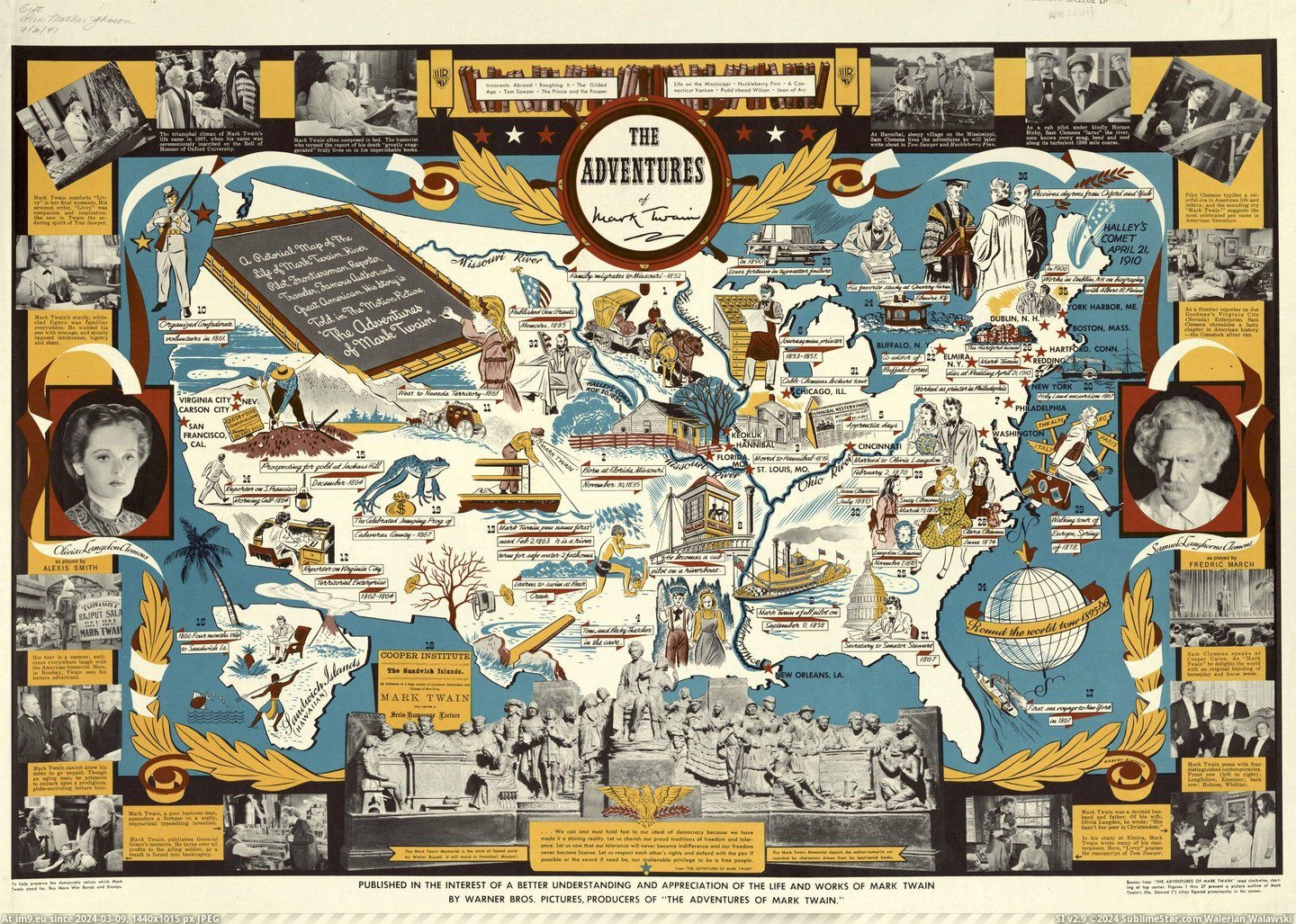 #Map #Film #Bros #Warner #Twain #Mark #Adventures #Published [Mapporn] “The Adventures of Mark Twain,” pictorial map published in conjunction with 1944 Warner Bros. film of the same name. [ Pic. (Image of album My r/MAPS favs))