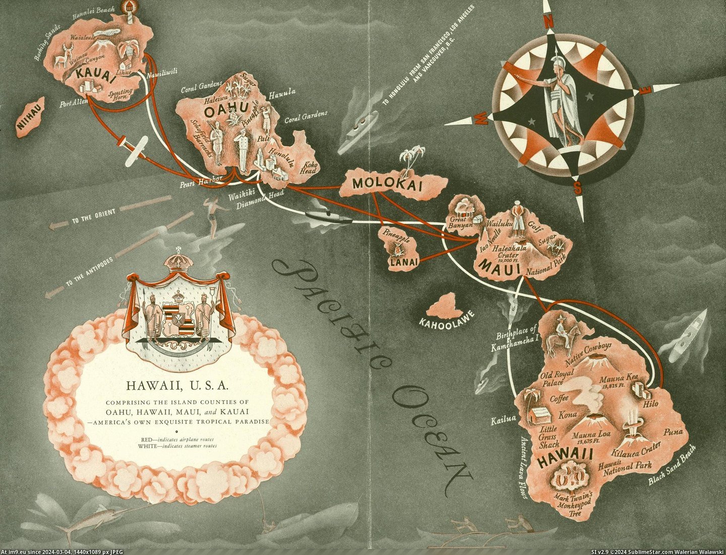 #Islands #Stewart #Hawaiian #Hawaii [Mapporn] The Hawaiian Islands from Norma Stewart's 1935 Aloha Hawaii scrapbook. [2,450 x 1,865] Pic. (Obraz z album My r/MAPS favs))
