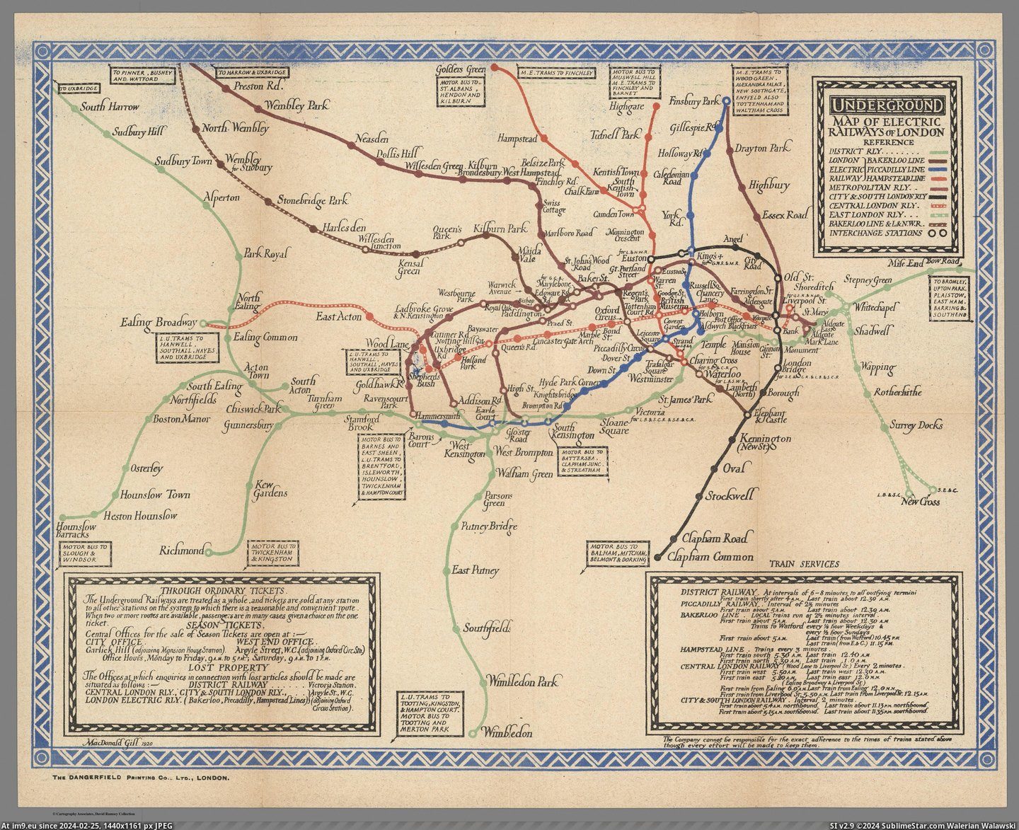 #London #Gill #Macdonald #Underground [Mapporn] The London Underground in 1920, made by L. MacDonald Gill [5590x4518] Pic. (Image of album My r/MAPS favs))