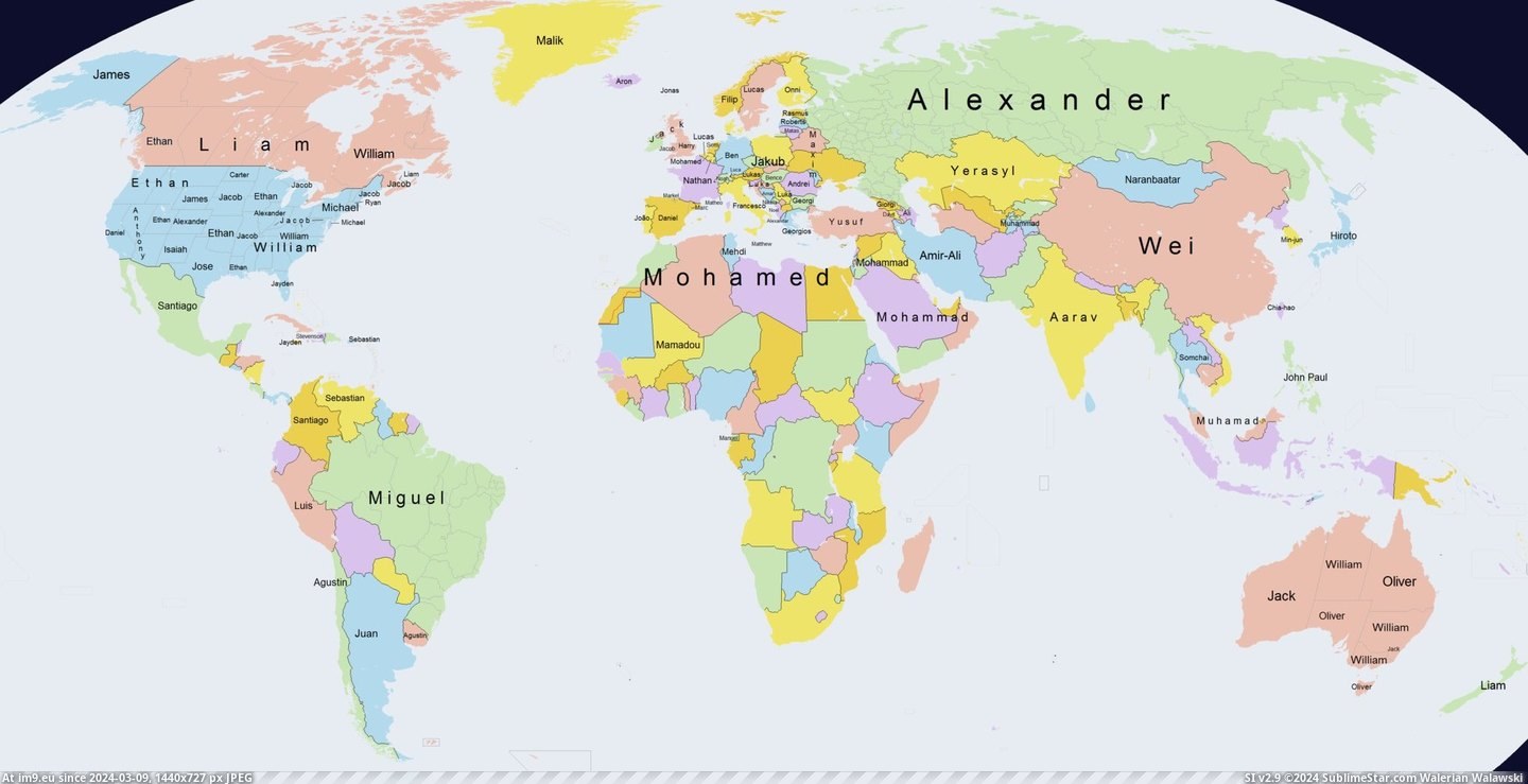 #Male #Names #Worldwide #Popular [Mapporn] The most popular male names worldwide [2,040 × 1,042] Pic. (Image of album My r/MAPS favs))