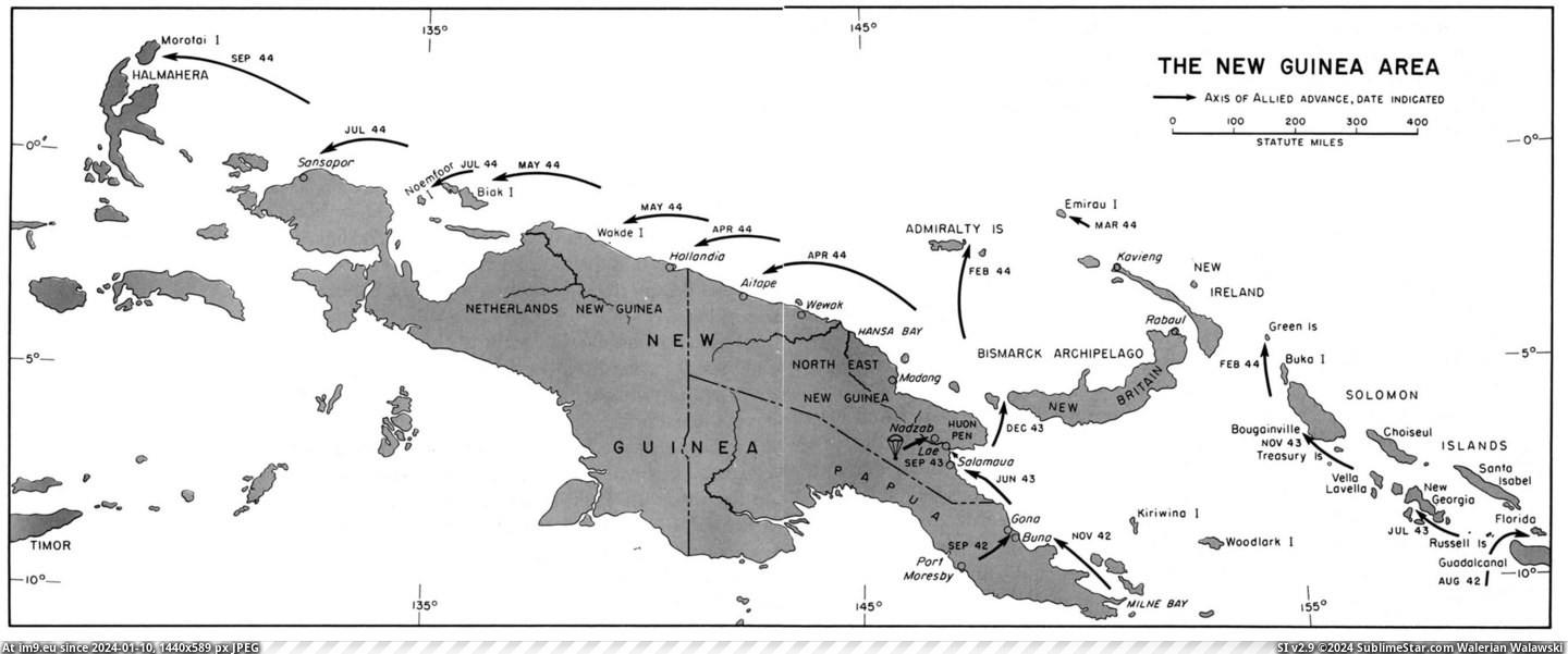 #Area  #Guinea [Mapporn] The New Guinea Area, 1942-1944 [2700x1117] Pic. (Obraz z album My r/MAPS favs))