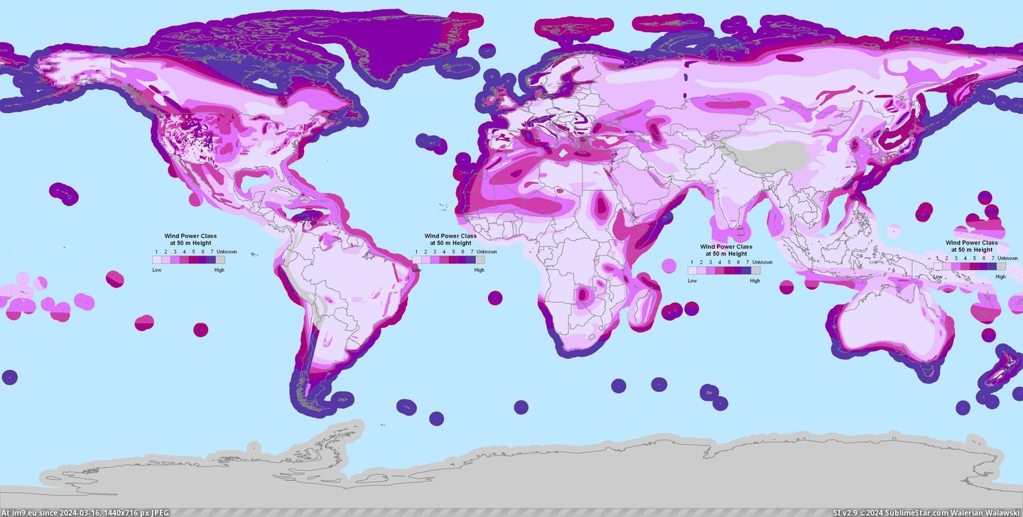 #World #Wind #Electricity #4096x2048 #Potential #Generation [Mapporn] The potential for wind electricity generation around the world [4096x2048] Pic. (Obraz z album My r/MAPS favs))