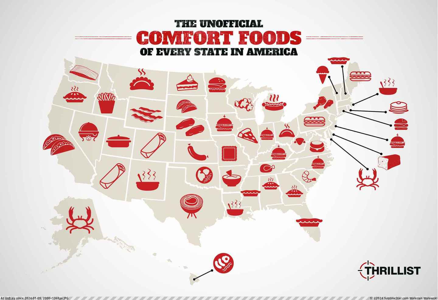 [Mapporn] The Unofficial Comfort Foods of Every State in America [2000x1356] (in My r/MAPS favs)