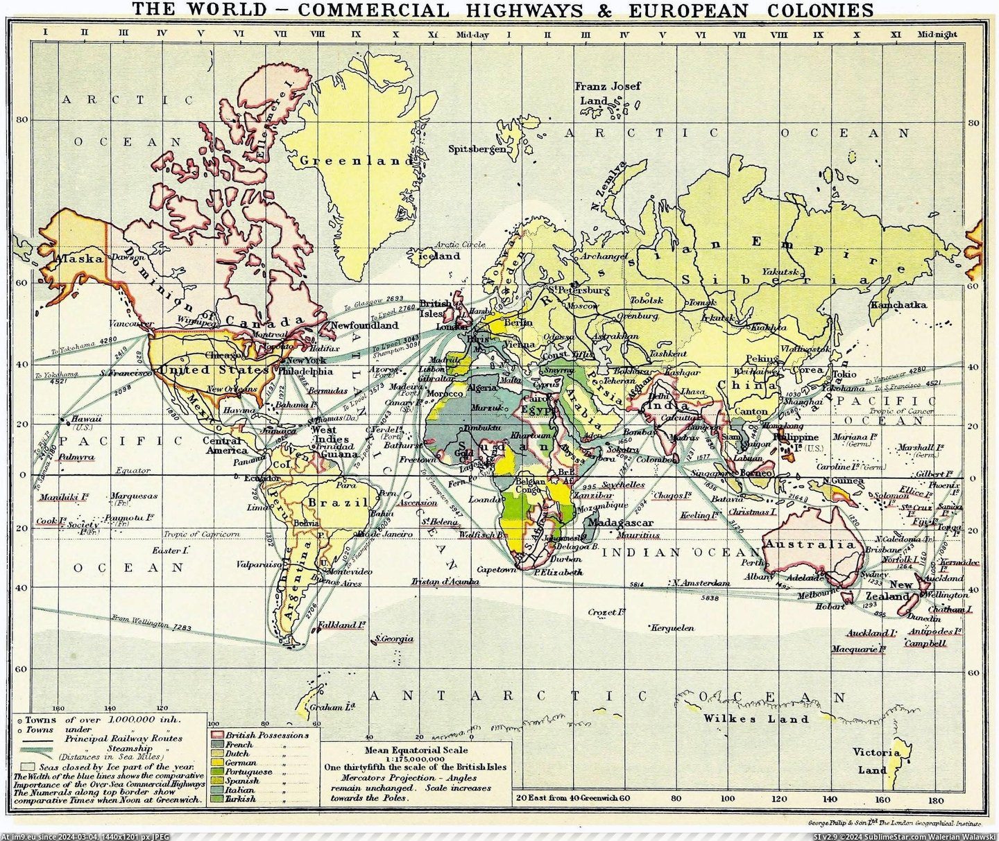 #World #Source #Colonies #Highways #European #Commercial [Mapporn] The World's Commercial Highways & European Colonies (1913 - Source In Comments) [2024x1700] Pic. (Image of album My r/MAPS favs))