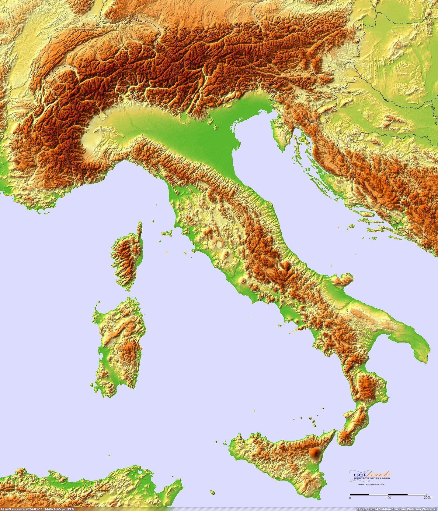 #Map #Topographic #Italy [Mapporn] Topographic hillshade map of Italy [2276x2644] Pic. (Image of album My r/MAPS favs))