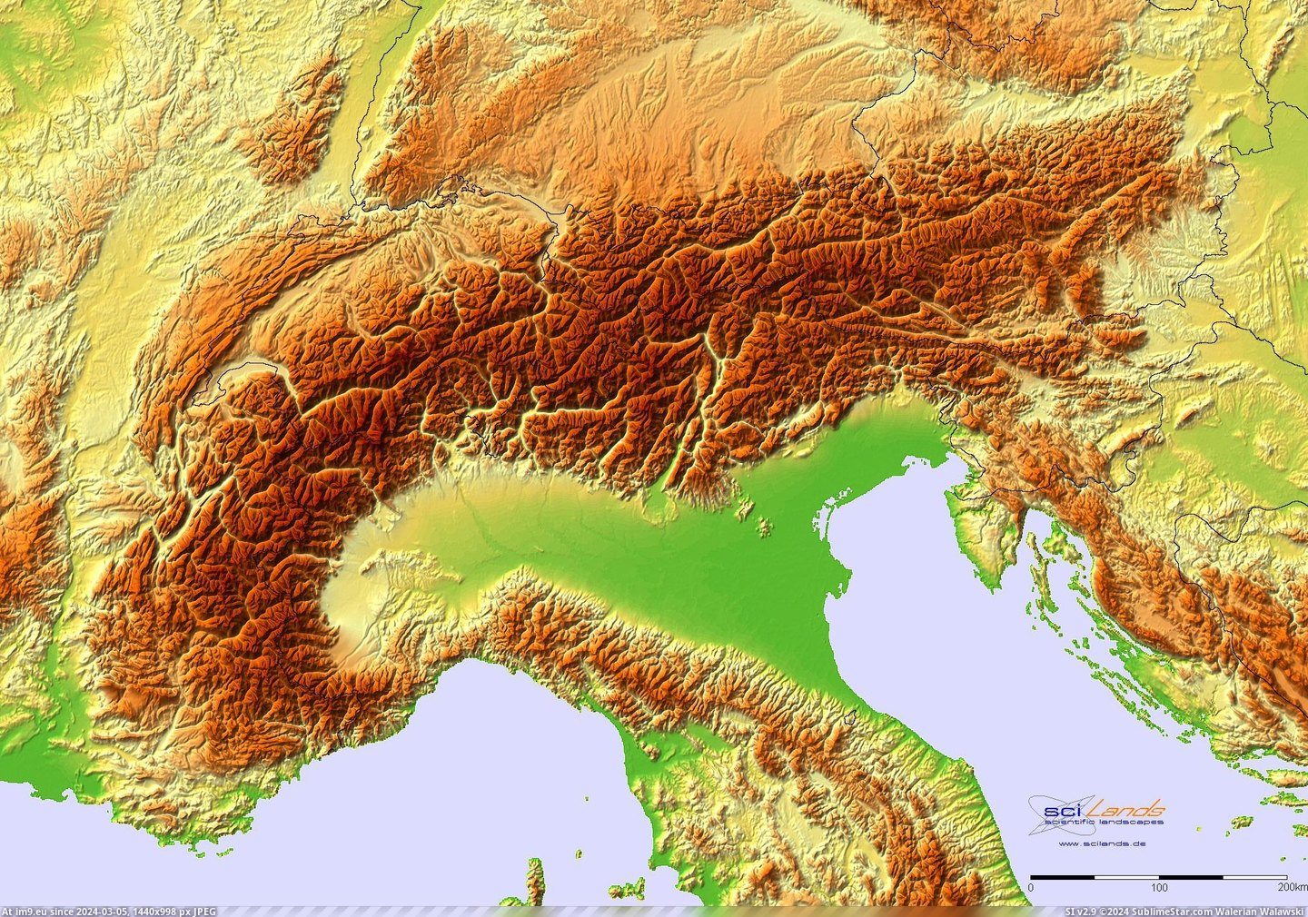 #Map #Topographic #Alps [Mapporn] Topographic hillshade map of the Alps [2036x1423] Pic. (Obraz z album My r/MAPS favs))