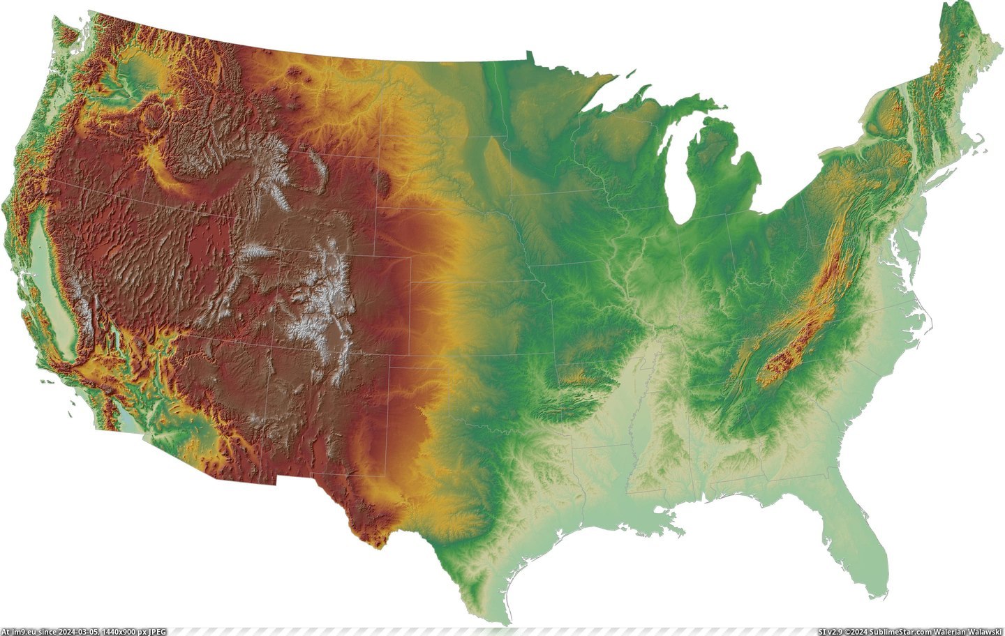 #Map #States #Topographic #United #Contiguous [Mapporn] Topographic hillshade map of the contiguous United States [5000x3136] Pic. (Bild von album My r/MAPS favs))