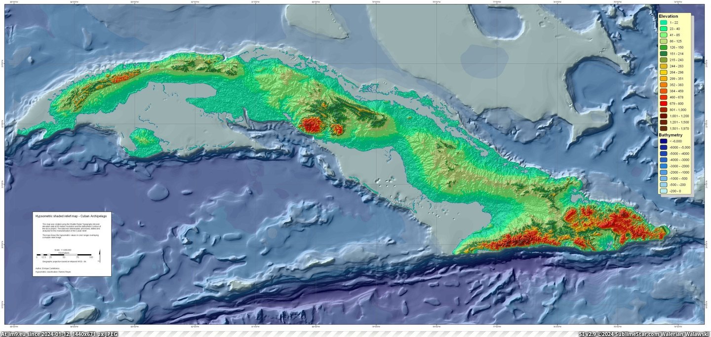 #Map #Cuba #Topographic [Mapporn] Topographic map of Cuba [3500×1643] Pic. (Obraz z album My r/MAPS favs))