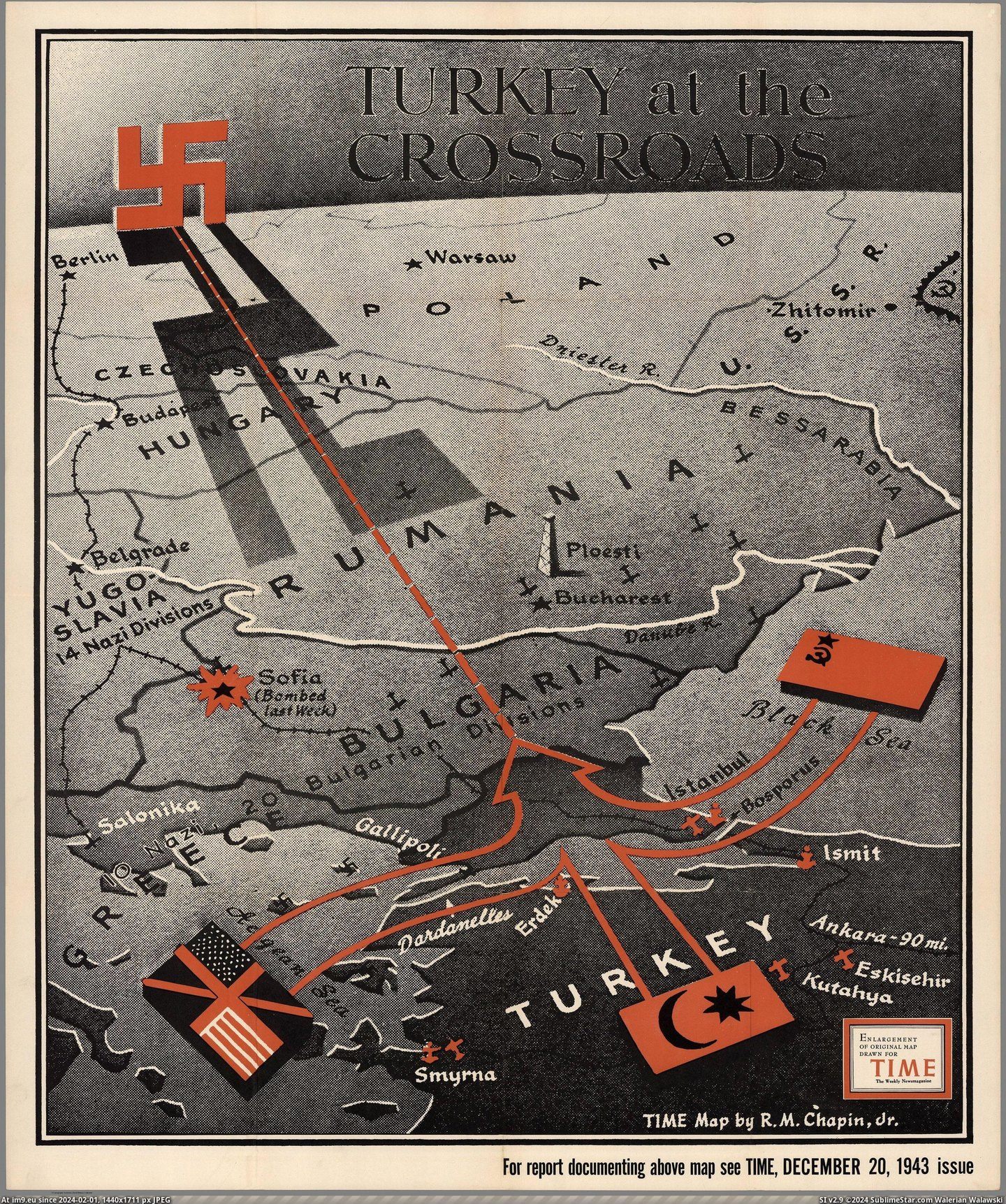 #Time #Magazine #Published #Turkey #Dec [Mapporn] Turkey at the Crossroads, published in Time Magazine , Dec. 20 1943 [3127x3728] Pic. (Изображение из альбом My r/MAPS favs))