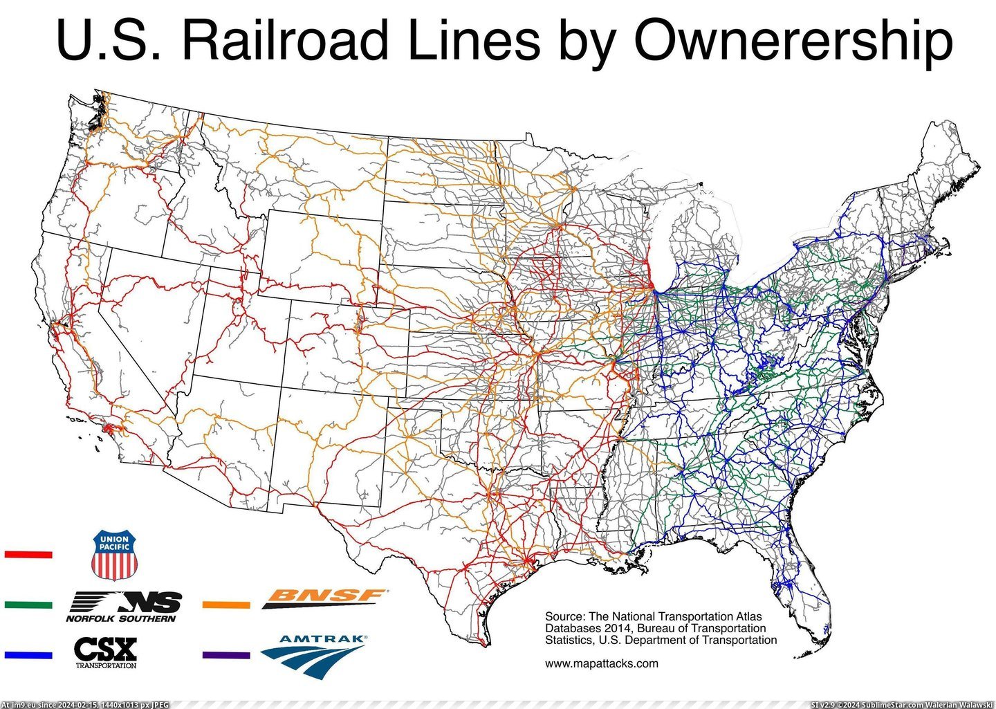 #Lines #Rail #Owner [Mapporn] U.S. Rail Lines by Owner  [3507 × 2480] Pic. (Image of album My r/MAPS favs))