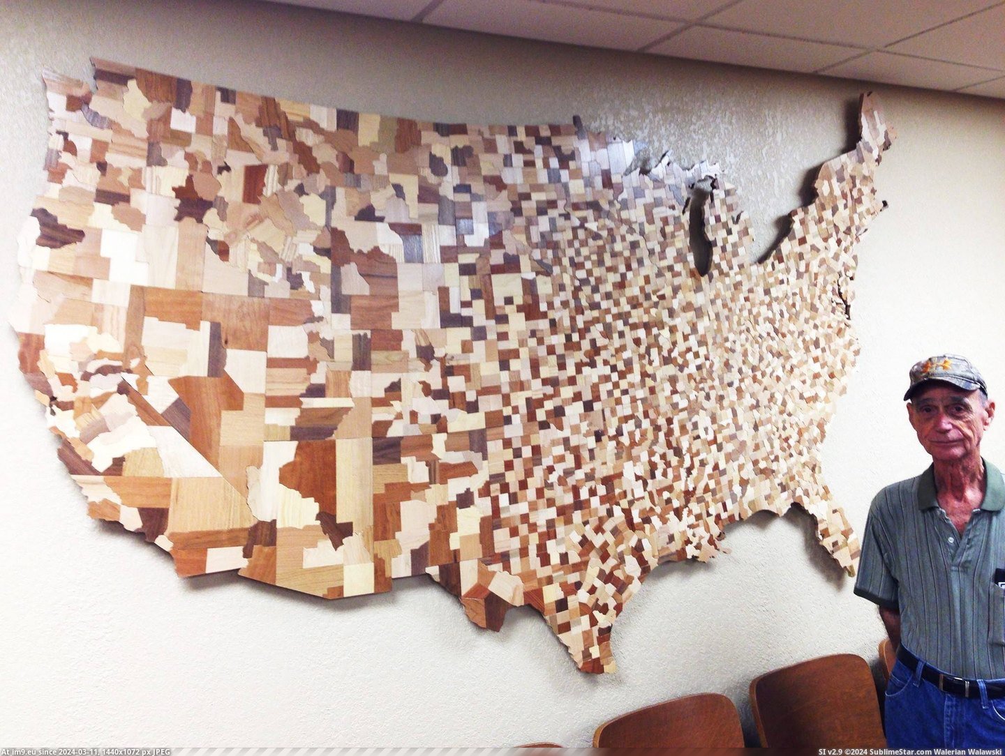 [Mapporn] USA counties map made from 3047 carved wooden blocks [2048x1536] (in My r/MAPS favs)