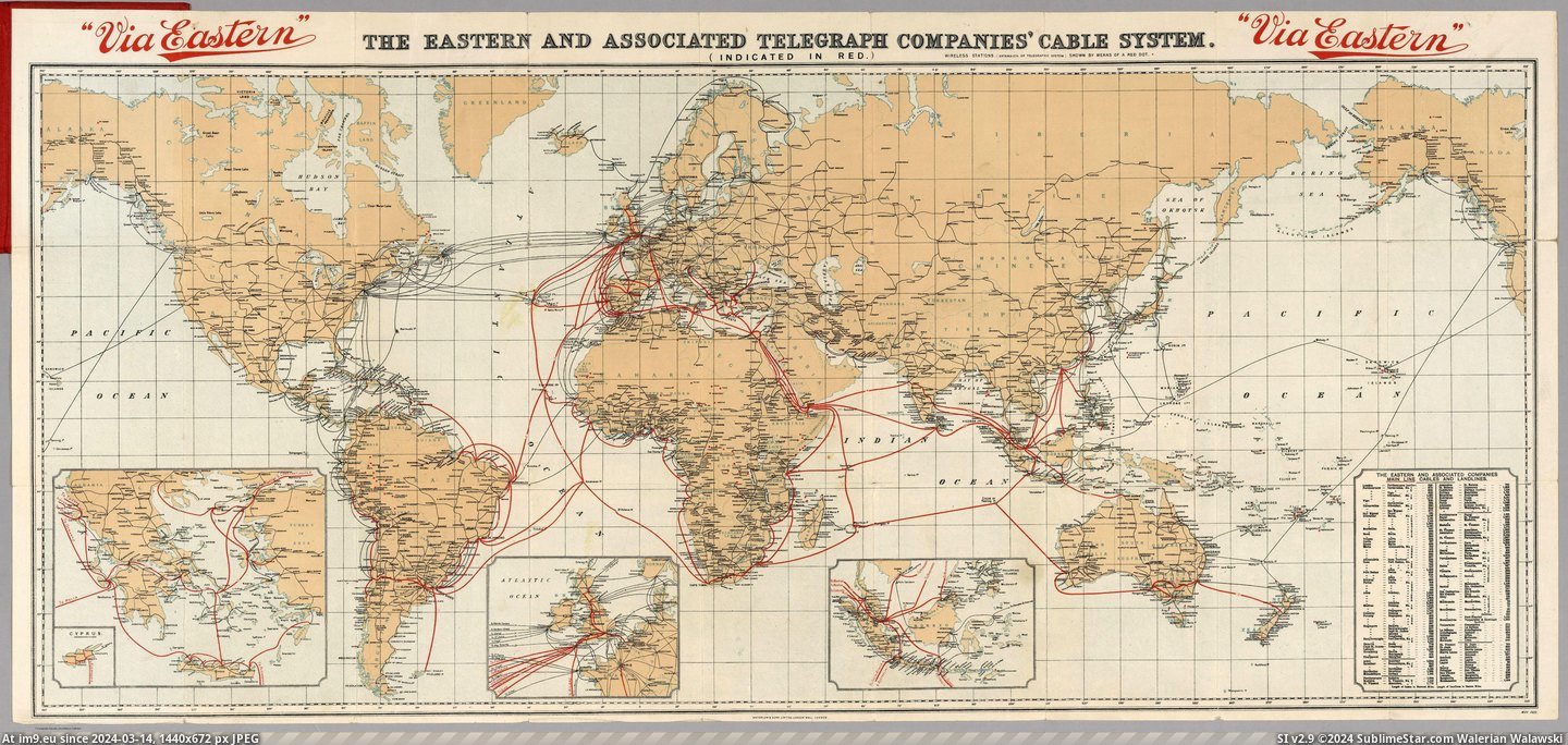 #Via #System #Companies #Eastern #Cable [Mapporn] Via Eastern : the Eastern and Associated Telegraph Companies' cable system [5782x2710] Pic. (Bild von album My r/MAPS favs))