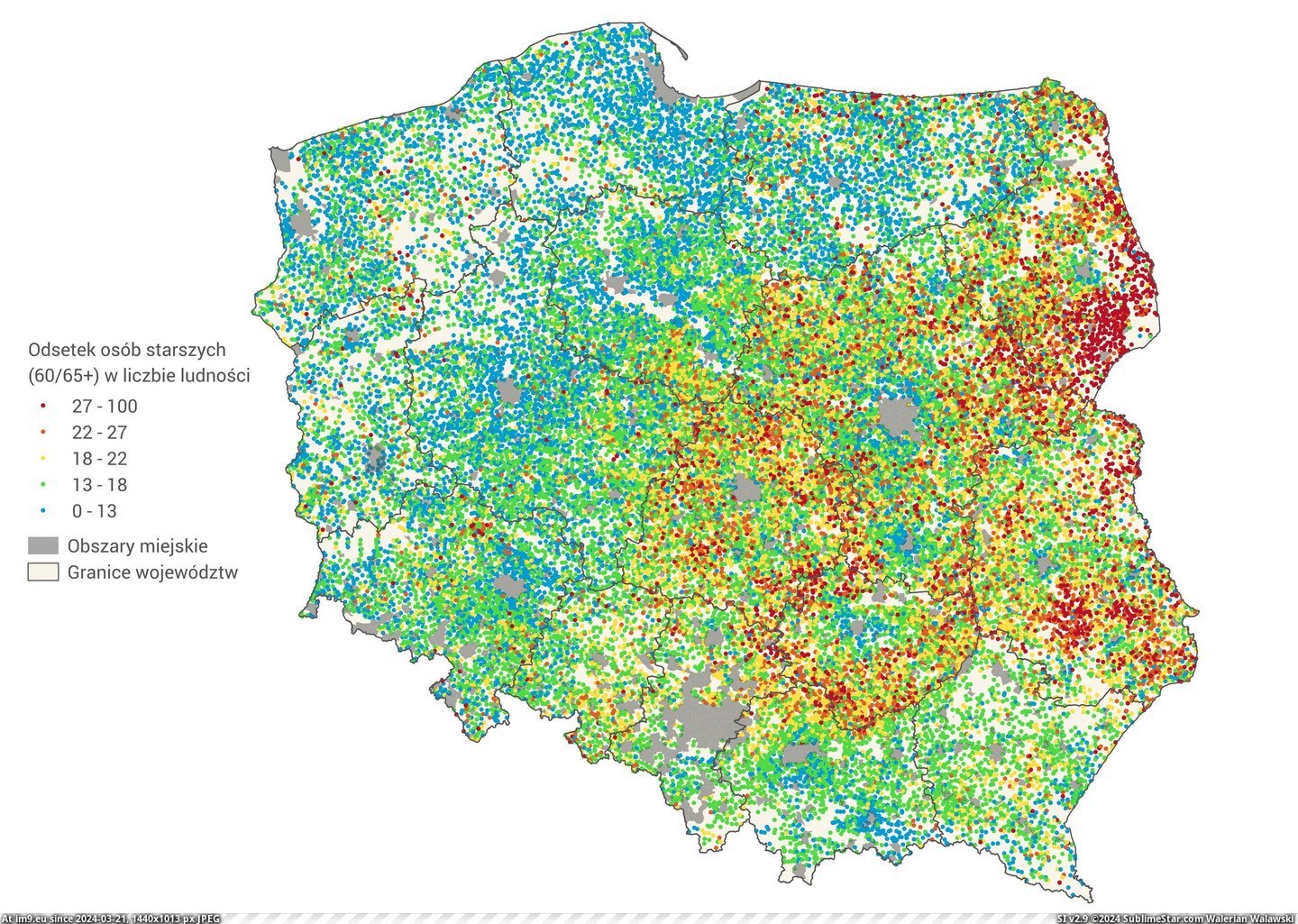 #People #Percentage #Aged #Poland [Mapporn] Villages of Poland by percentage of people aged 65+ [3507x2480px][OS] in comments Pic. (Bild von album My r/MAPS favs))