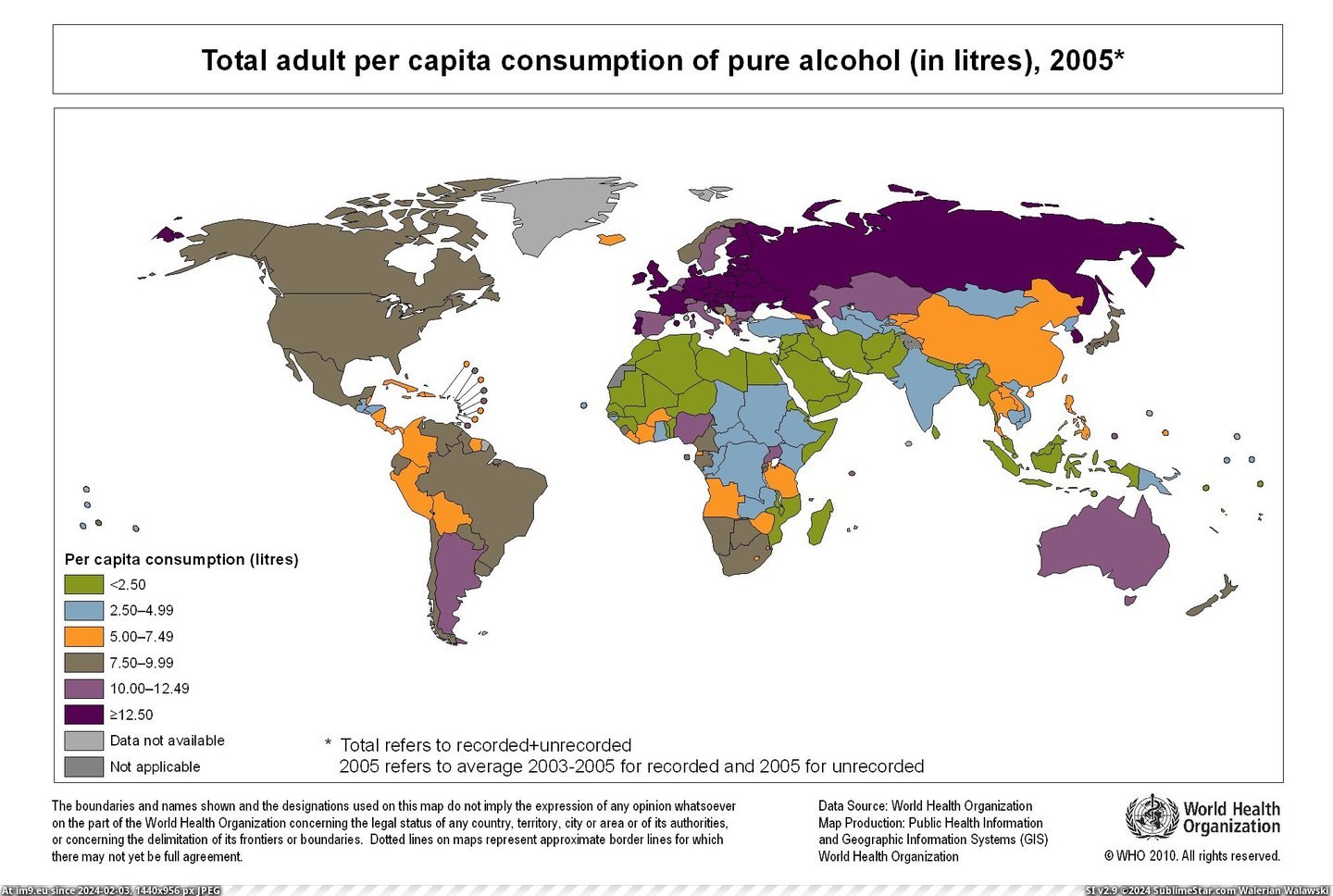 #Pure #Capita #Per #Consumption #Worldwide #Alcohol [Mapporn] Worldwide Consumption of Pure Alcohol Per Capita (2005) [2027x1358] Pic. (Obraz z album My r/MAPS favs))