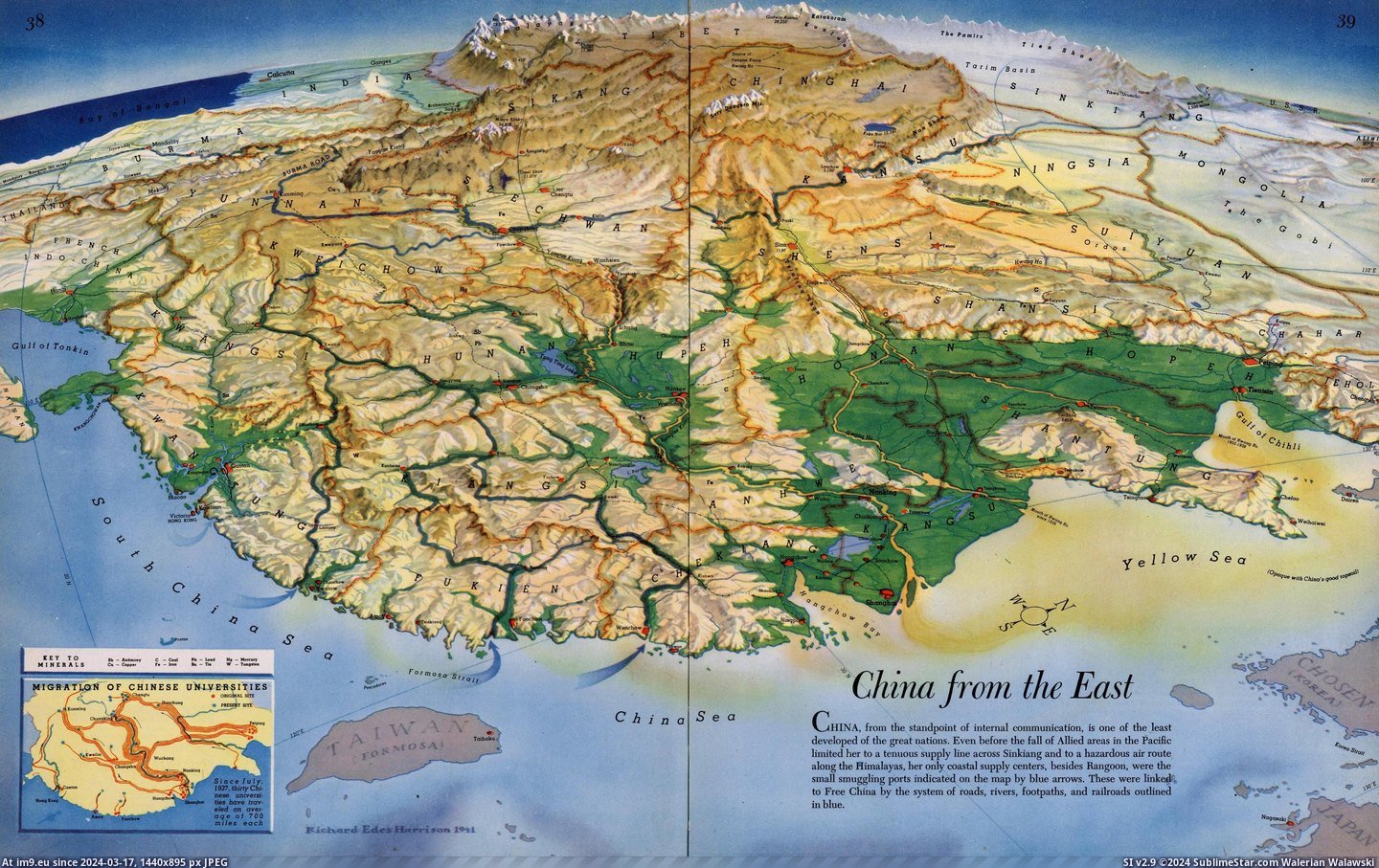 #Map #China #Relief #Wwii #East #Era [Mapporn] WWII era relief map of China from the East (China) [3686x2304] Pic. (Obraz z album My r/MAPS favs))