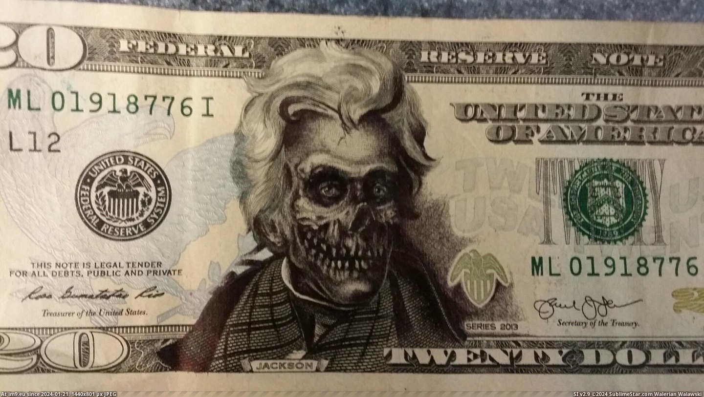 [Mildlyinteresting] $20 bill with a skull drawn over Jackson's face. (in My r/MILDLYINTERESTING favs)