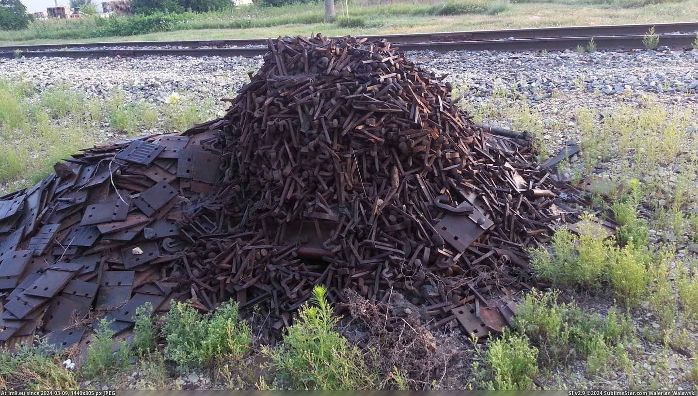 #Morning #Giant #Railroad #Spikes #Walk #Pile [Mildlyinteresting] I found this giant pile of railroad spikes on my morning walk. Pic. (Image of album My r/MILDLYINTERESTING favs))