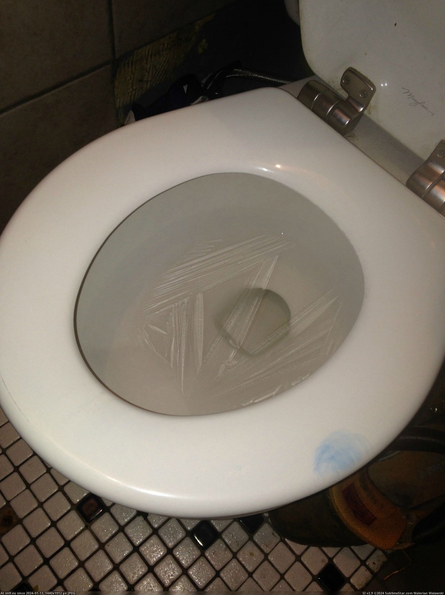 #Work #Water #Toilet #Froze #Bathroom #Cold [Mildlyinteresting] It's so cold in the bathroom at work that the toilet water froze today. Pic. (Bild von album My r/MILDLYINTERESTING favs))