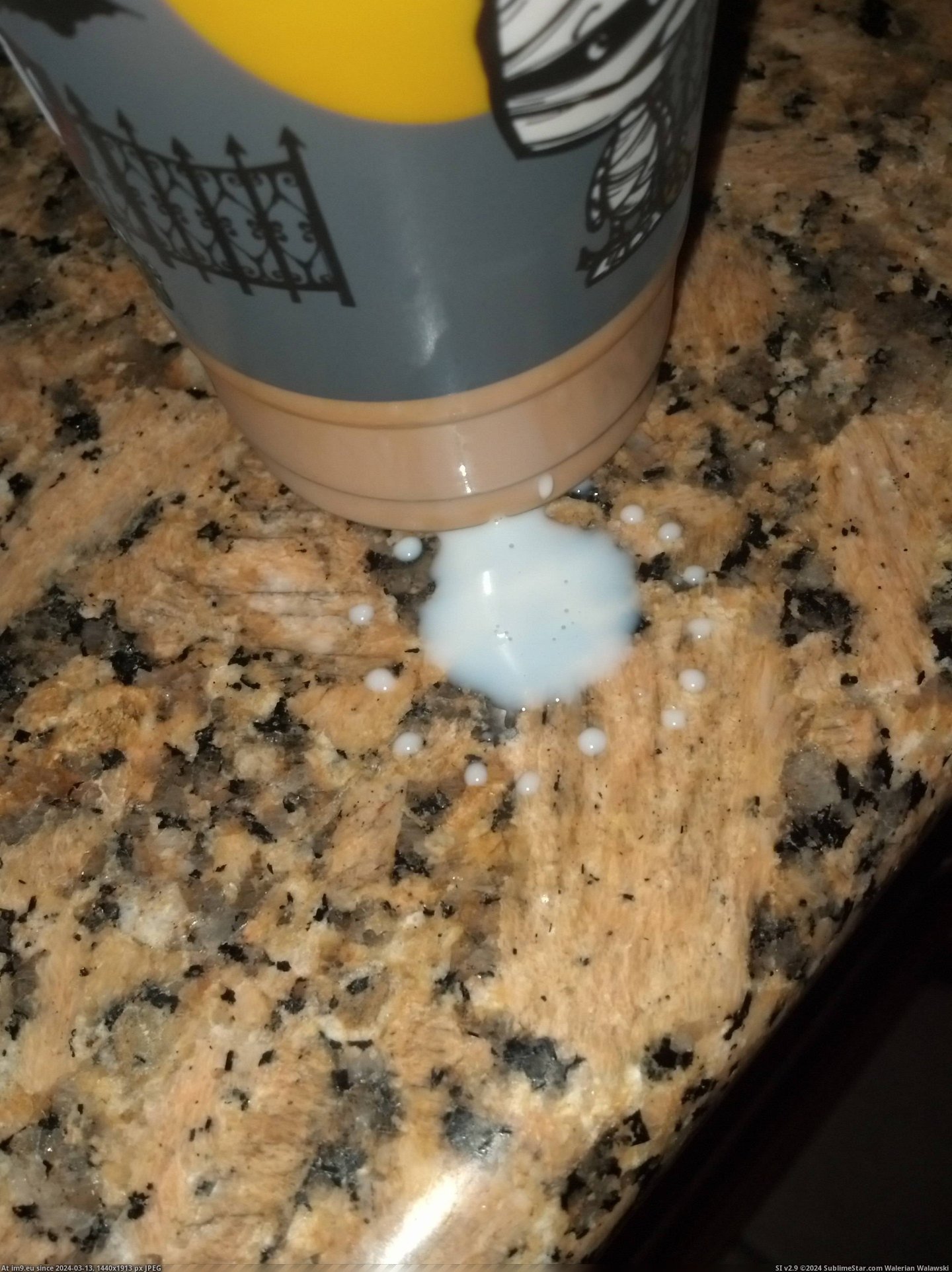 #Milk #Spilled #Droplet #Cool [Mildlyinteresting] Spilled some milk and it made a cool droplet. Pic. (Image of album My r/MILDLYINTERESTING favs))