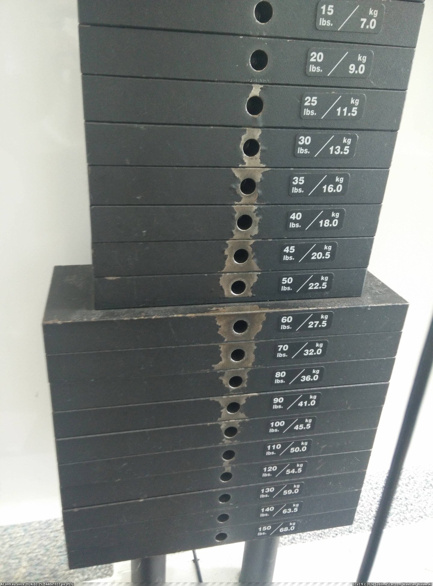 [Mildlyinteresting] The missing paint on these weights shows a bell-curve distribution of the amount that people select. (in My r/MILDLYINTERESTING favs)