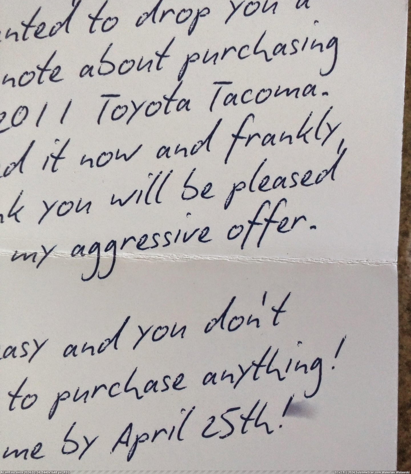 #Car #Local #Mail #Illusion #Dealership #Junk #Sell #Ink #Printed [Mildlyinteresting] This 'handwritten' junk mail from a local car dealership has a printed ink smear to sell the illusion Pic. (Obraz z album My r/MILDLYINTERESTING favs))