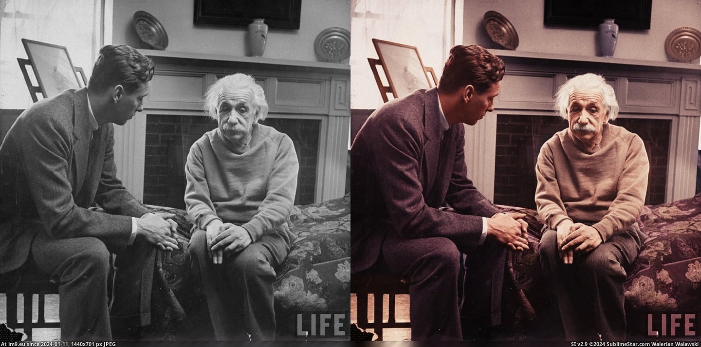 #Colorized #Therapist #Einstein #Albert [Pics] Albert Einstein and his therapist - Colorized Pic. (Obraz z album My r/PICS favs))
