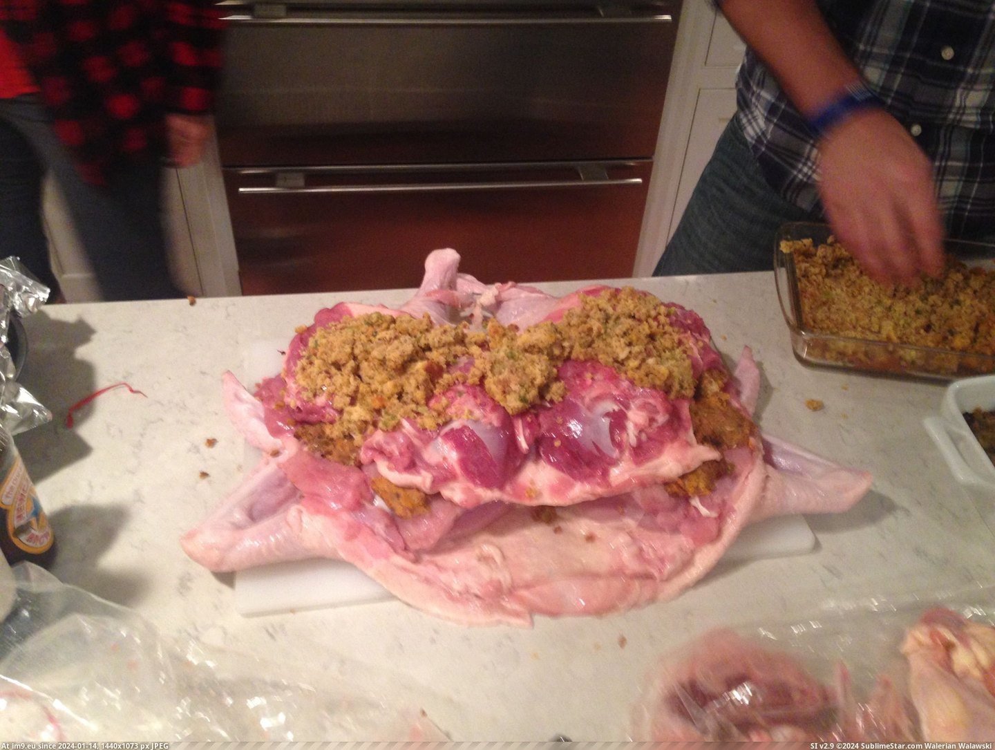 #For #Year #Thought #Duck #Thanksgiving #Turkey #Turducken #Family #See #Chicken [Pics] My family makes turducken (a chicken in a duck in a turkey) every year for Thanksgiving. Thought reddit would like to see Pic. (Image of album My r/PICS favs))