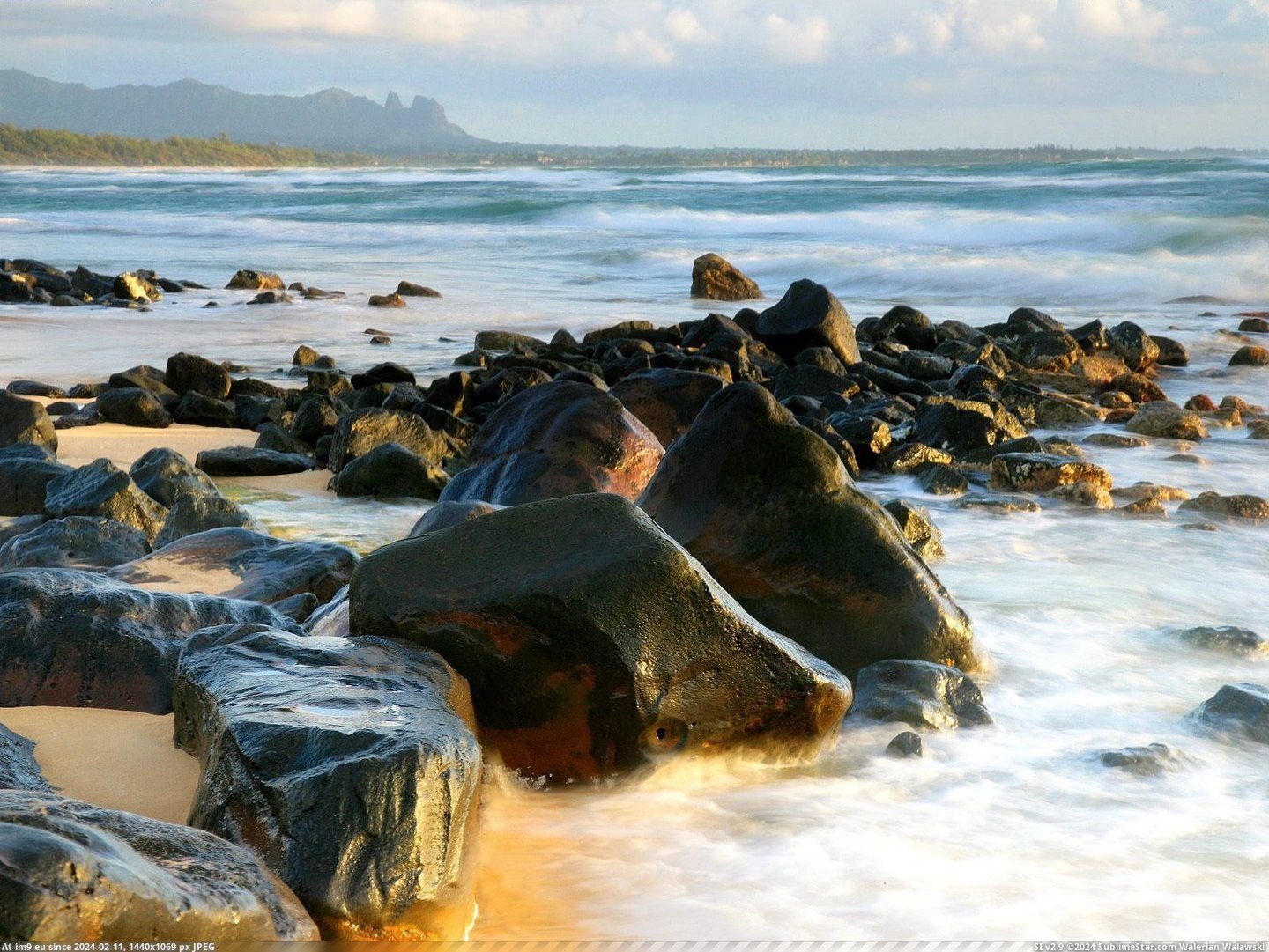 Sunrise Light on the Shore, Kong Mountain in the Distance, Near Lihue, Kauai (in Beautiful photos and wallpapers)