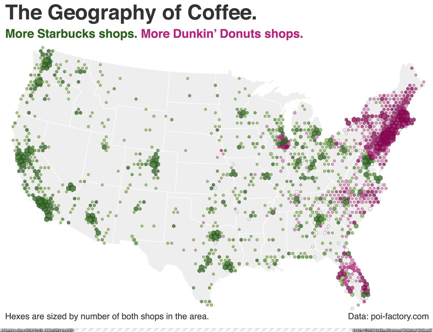 #Coffee #Shop #Geography #Dunkin #Donuts #Starbucks [Dataisbeautiful] Coffee shop geography: Starbucks vs. Dunkin' Donuts Pic. (Obraz z album My r/DATAISBEAUTIFUL favs))